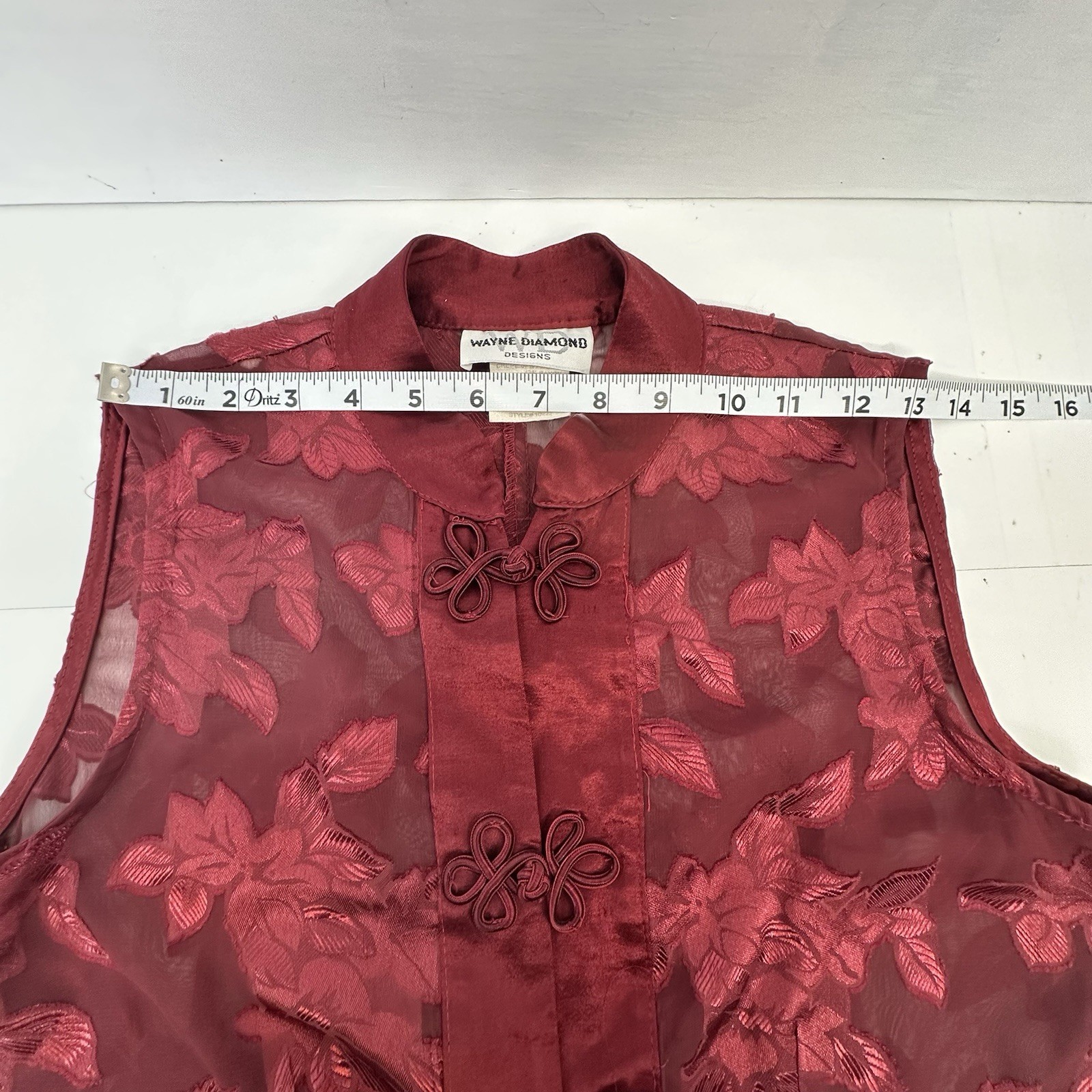 VTG Wayne Diamond Burgundy Cheongsam InspiredSheer DusterFrog Closure USA 8 READ