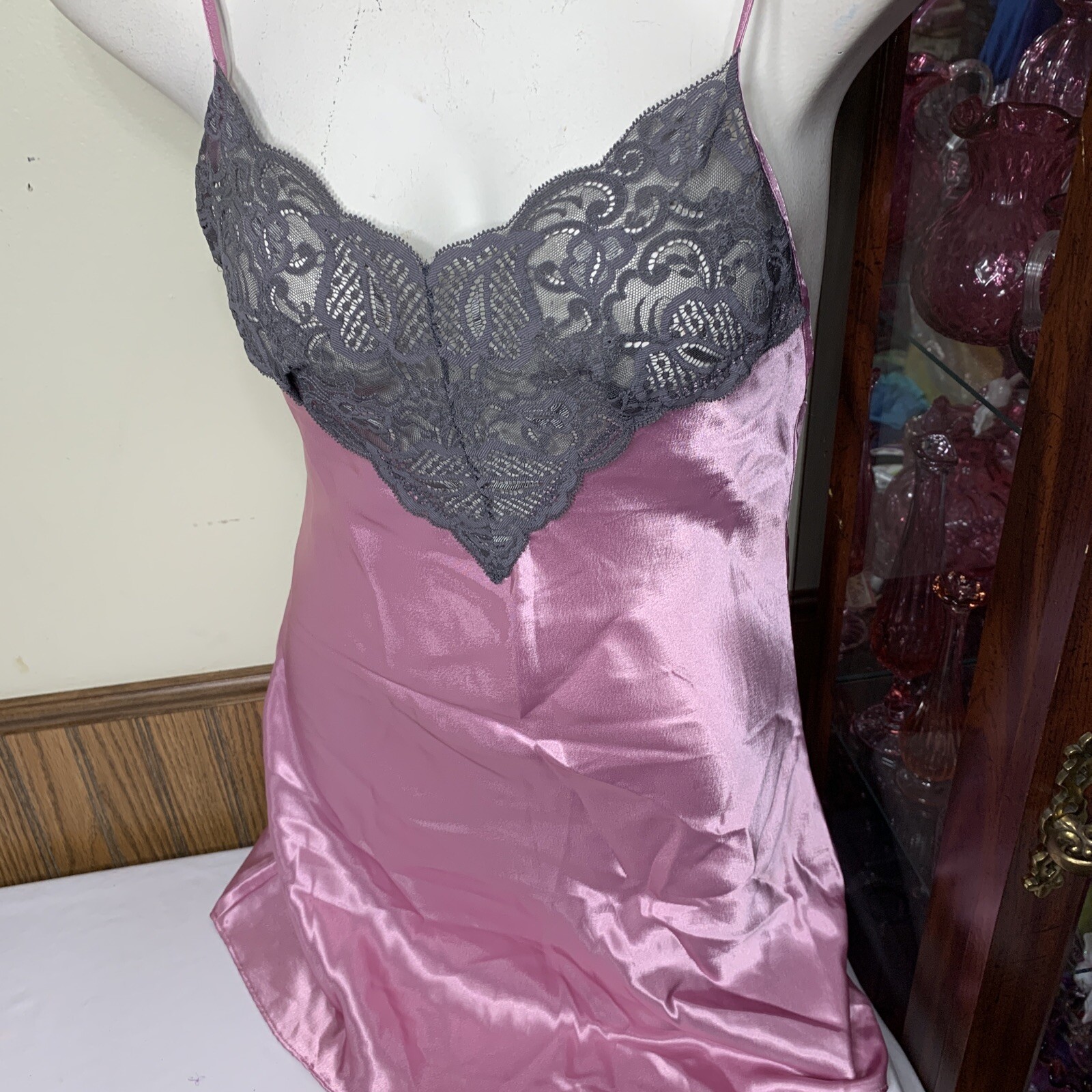 Vintage Chemise Mini Slip Dress Nightgown Slippery Liquid Satin Wet Val Mode S