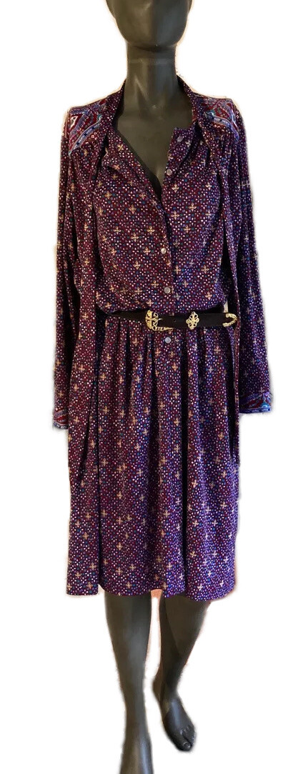 Vintage 1970s Bohemian Hippie Mix Print Jewel Tone Knit Step In Shift Dress