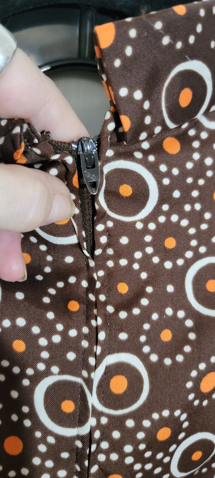 70s VTG Leslie Fay Original MOD ILGWU Union Mock Neck M Dress Polka Dots USA