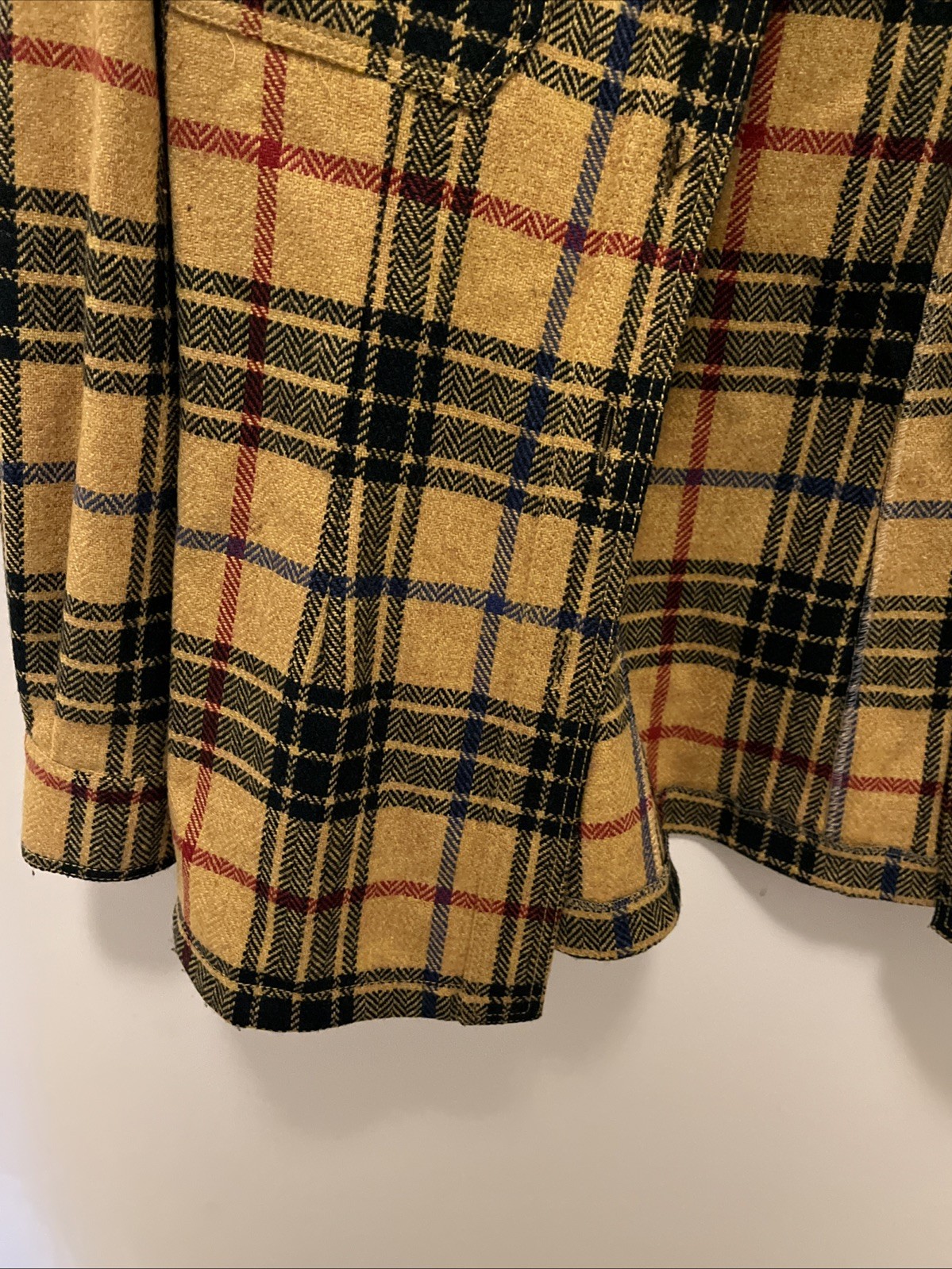 VINTAGE Les Copains Blue Eagle Yellow Plaid Jacket Italy Sz 42 Wool Blend Grunge