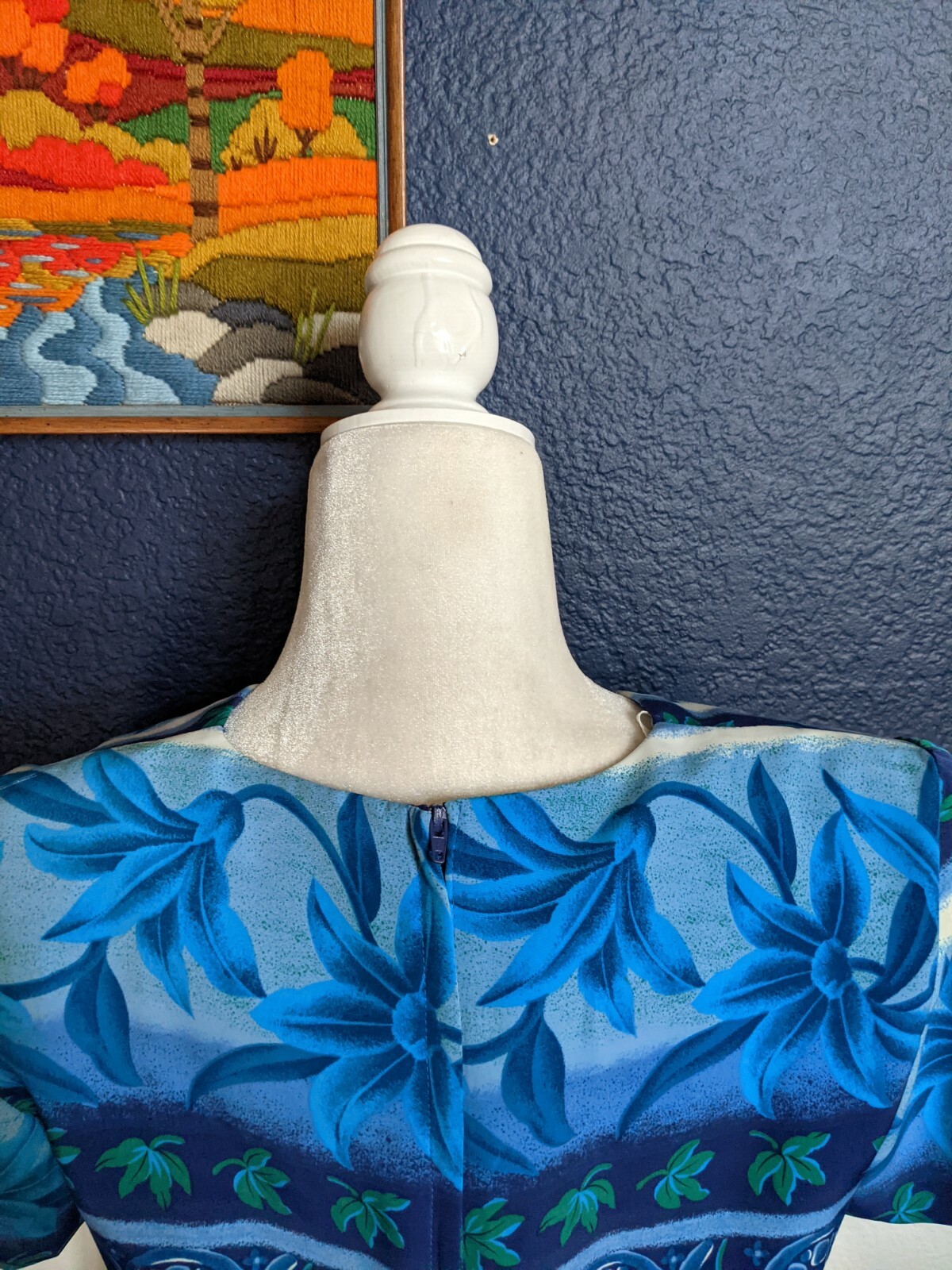 VTG Betsy Lauren Dress 1990s Short Sleeve Blue Tropical Dress Sz Petite 6 Small