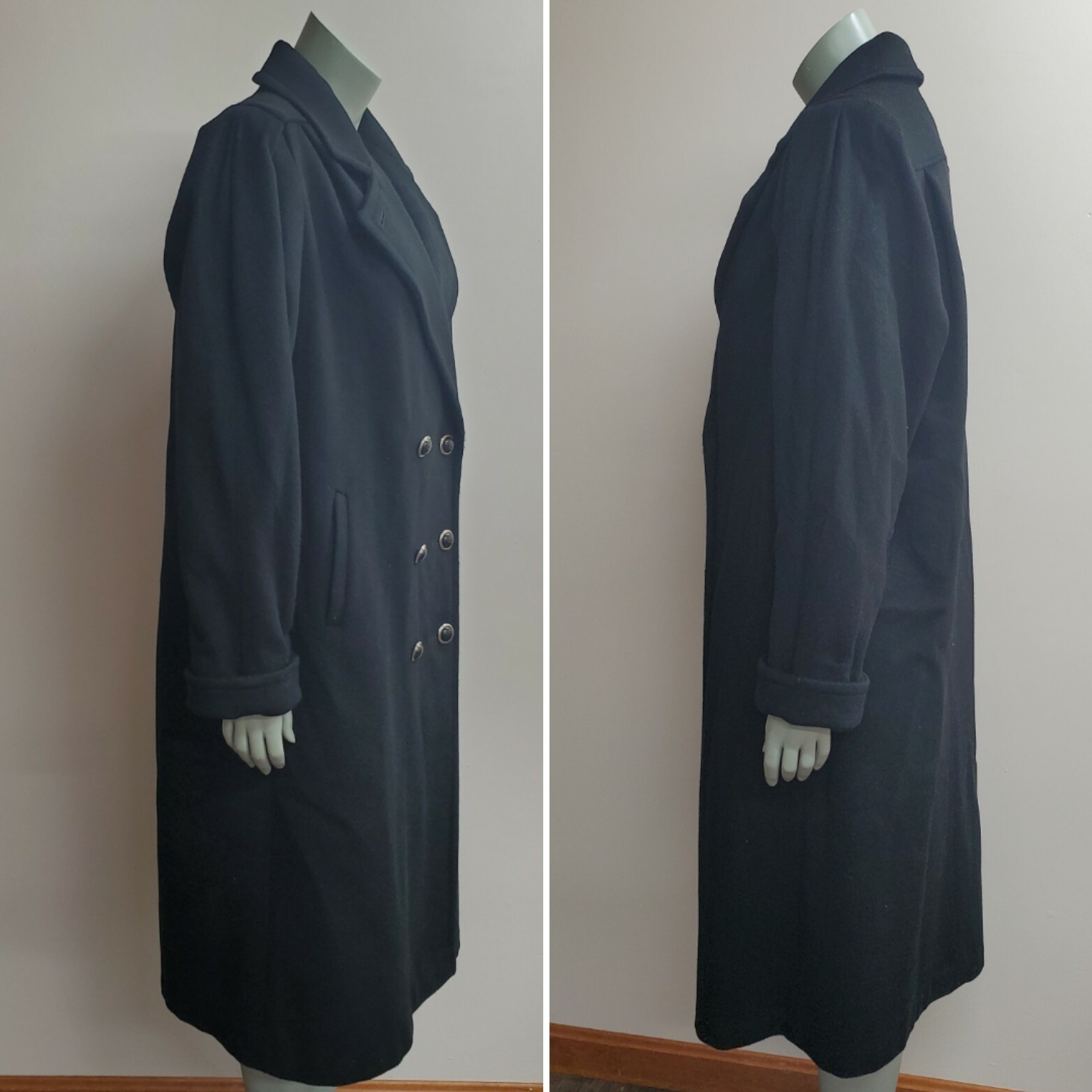 Vtg Jofeld By Forstmann Women’s Black Wool Blend Long Sleeves OverCoat
