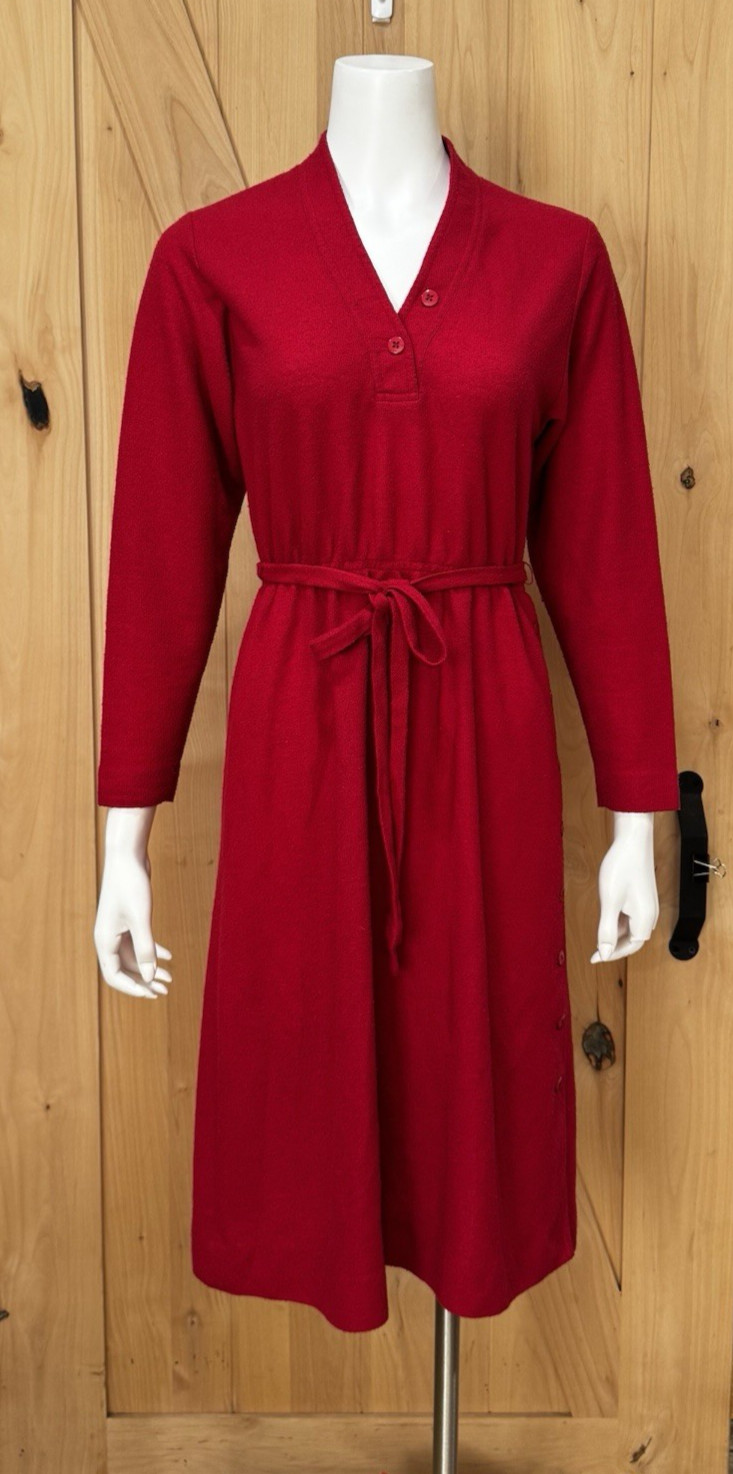 LF Petite Leslie Faye Vintage Red Dress Lightweight Terry Cloth V-Neck USA