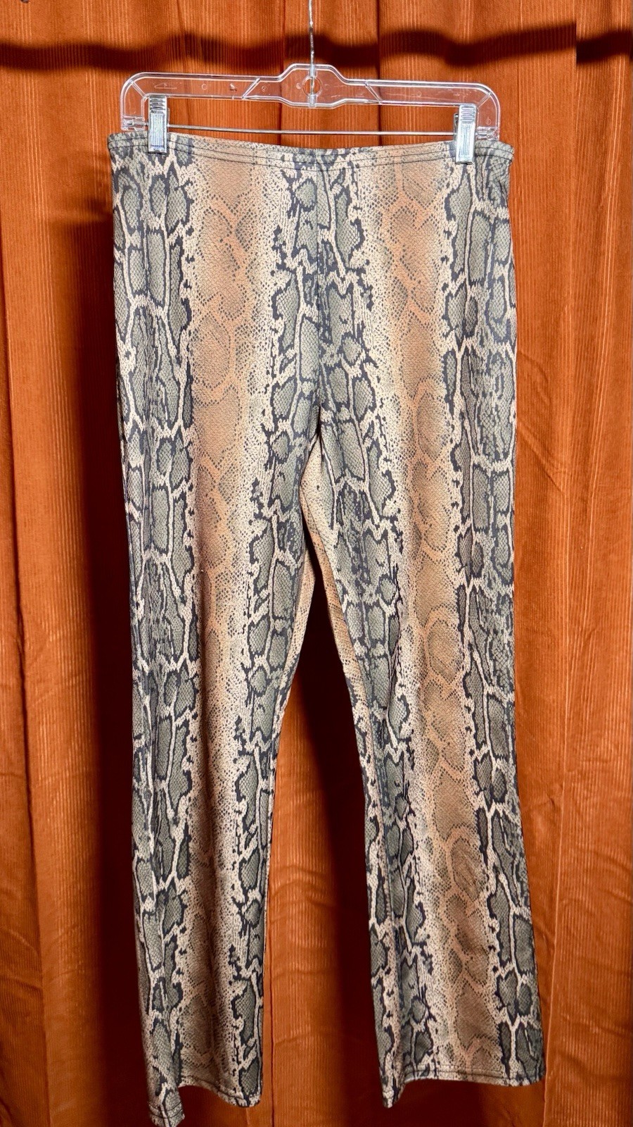Vintage Y2K Snakeskin Print Flare Pants Womens M Stretch 100% Polyester