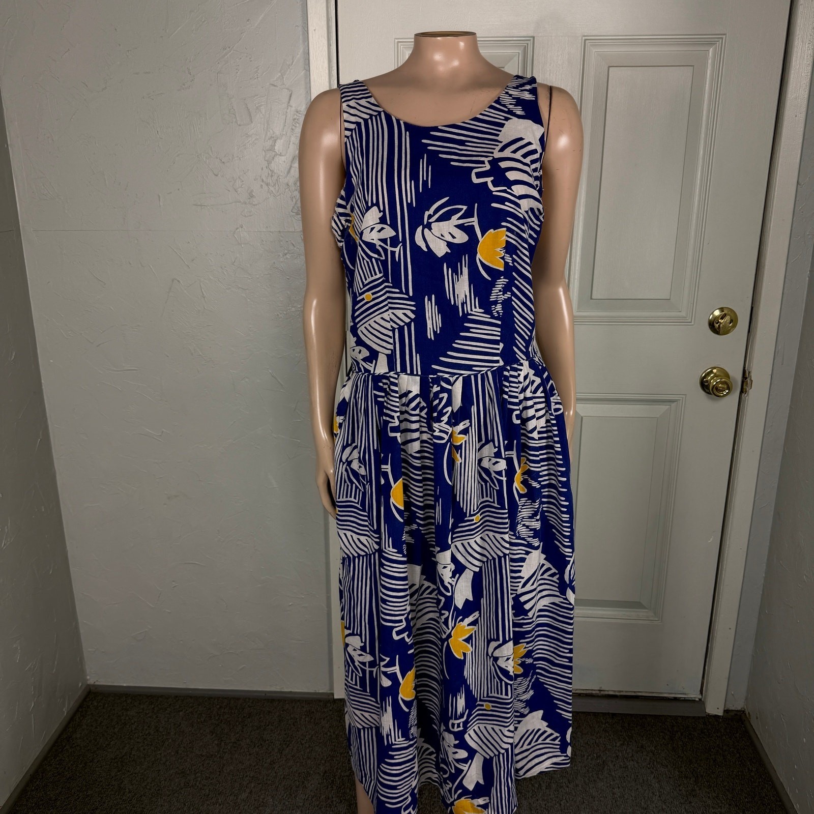 Vintage 80s 90’s Sunshine Alley Women’s Dress Cotton Hawaiian Pockets FF22