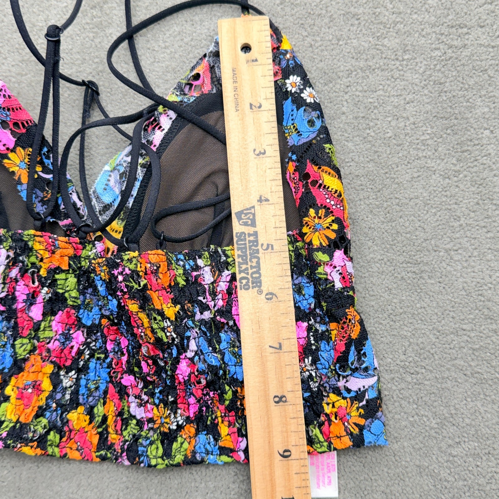 Victoria’s Secret ” Pink ” Bralette Floral Womens Sz Small Black Leather Straps