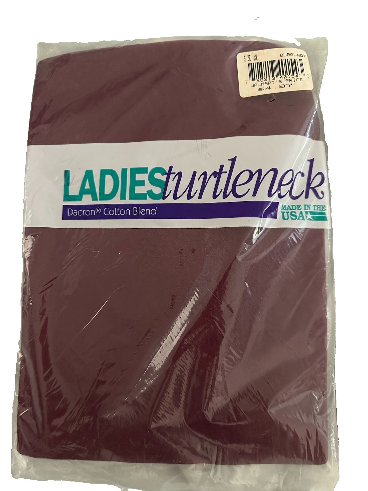 VTG 90s Walmart Deadstock Ladies Turtleneck Burgundy XL Made in USA New In Pack