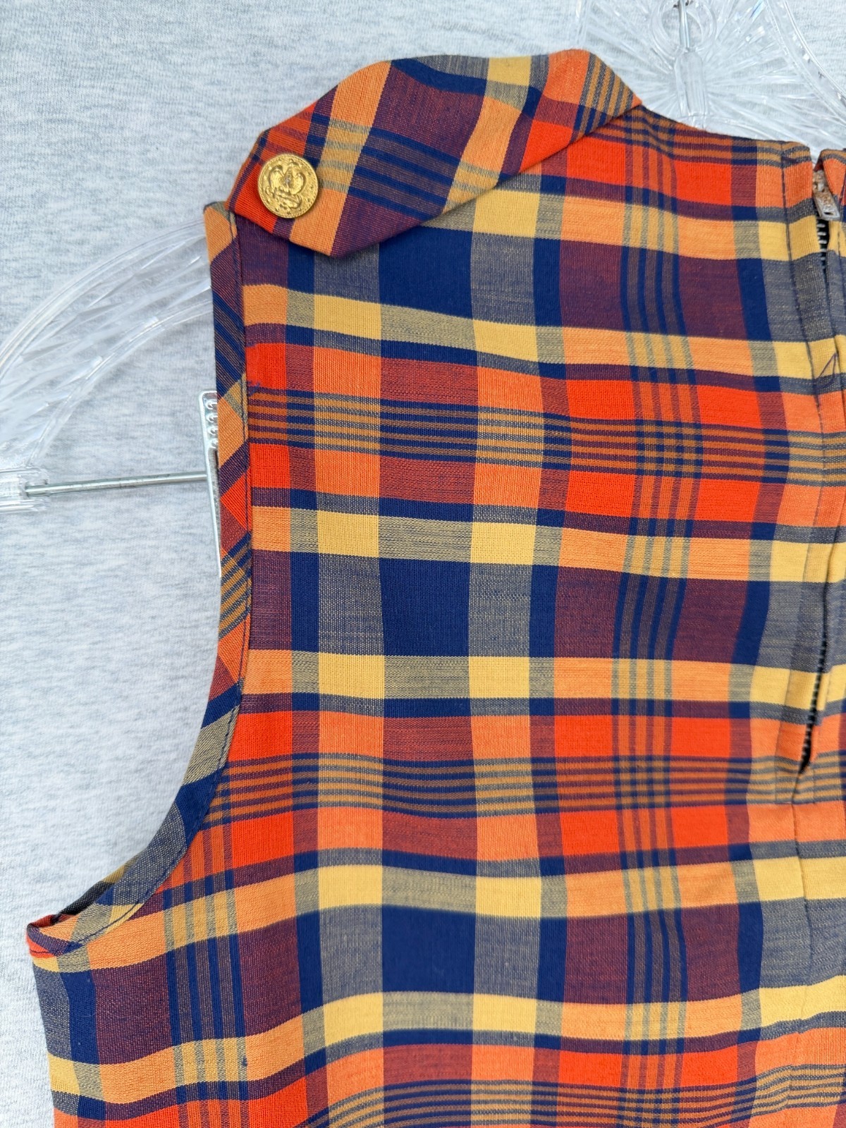 True Vintage 60s Orange / Blue Jumper Go Go Dress Plaid Mod Shift 34 Bust