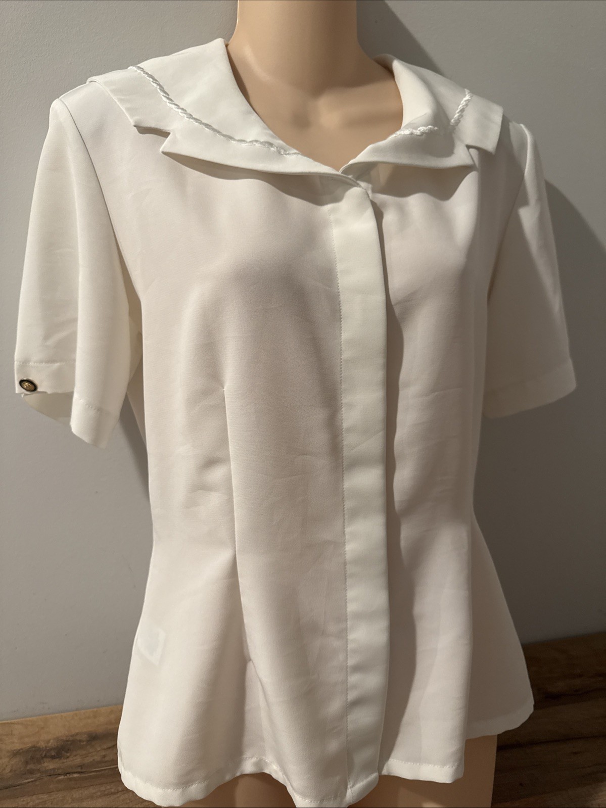 Susan Bristol VTG 90s Boat Neck Blouse Button 6 Ivory Tassel Embroidery