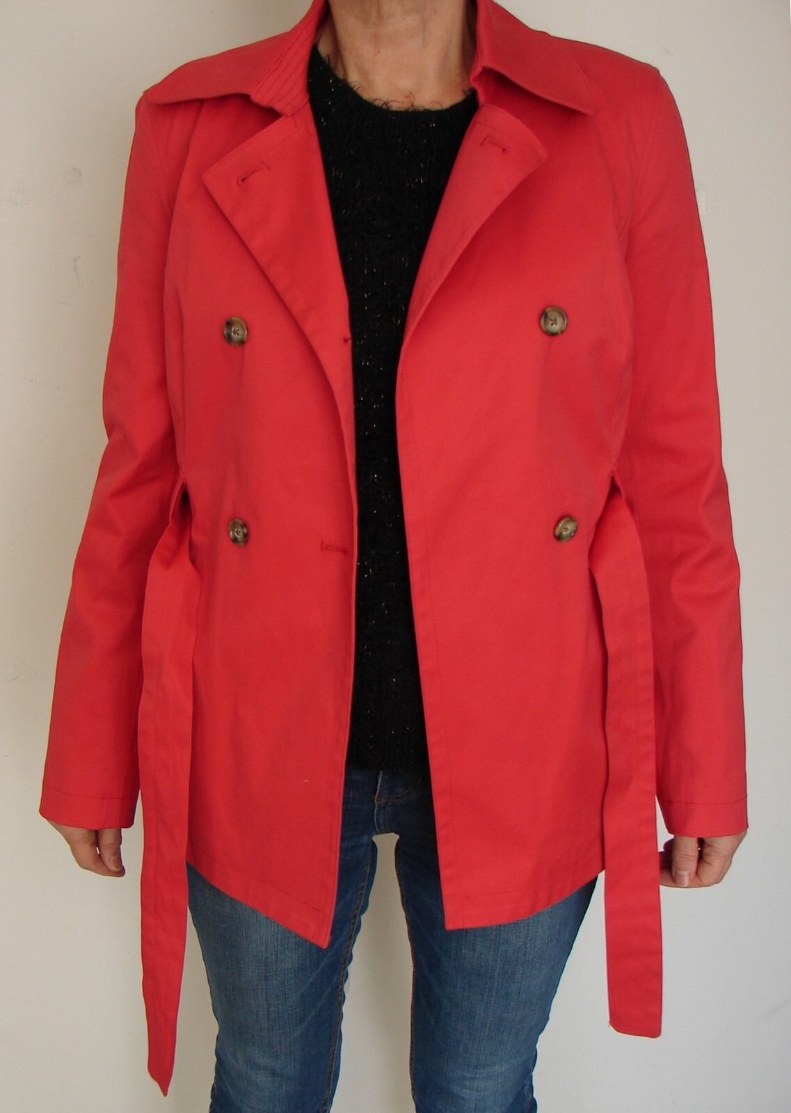 Brooks Brothers 346 Women’s Red Double Breasted Lined Jacket Trench Coat Belted