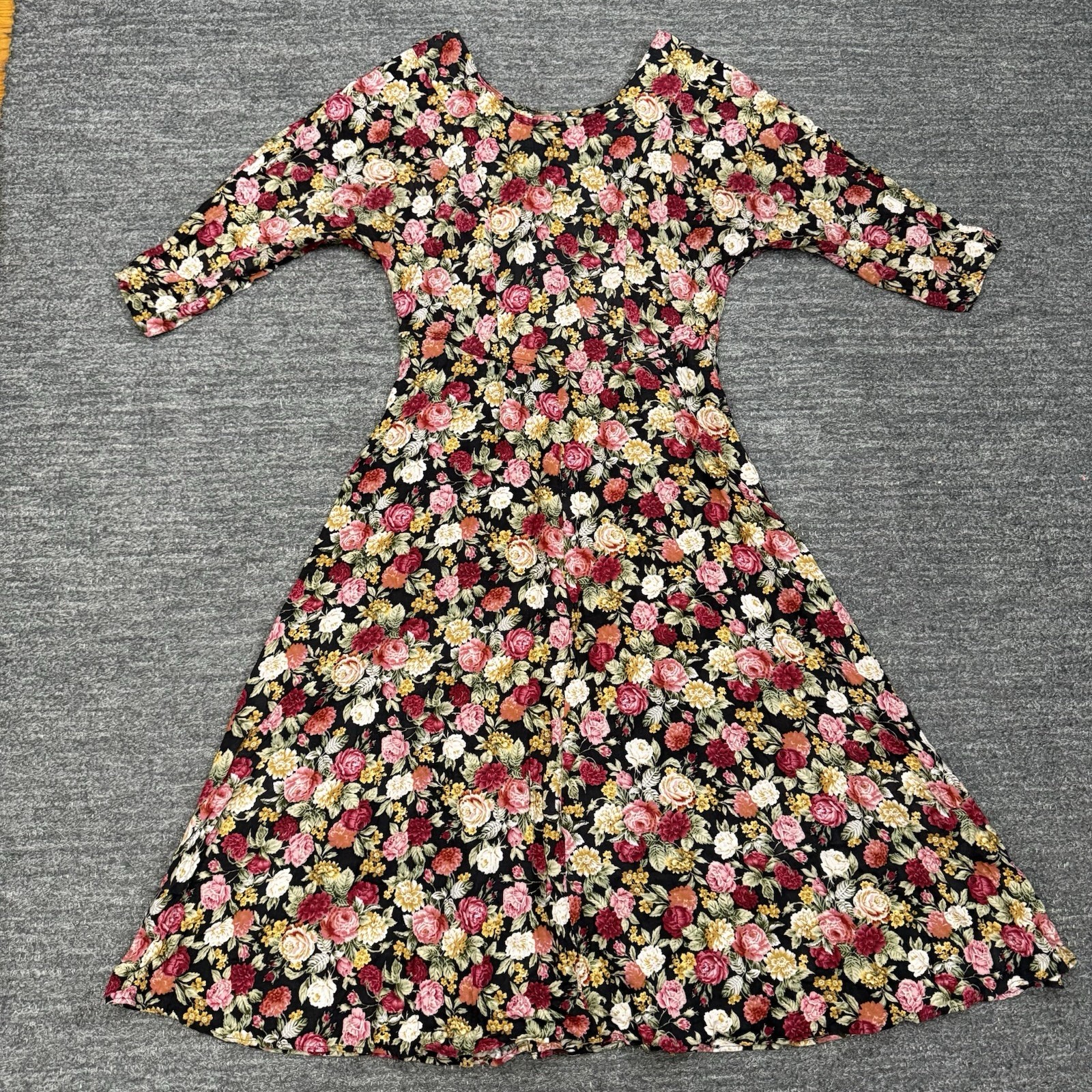 Vintage Ms Choice Dress Women 10 Floral Fit and Flare Midi Prairie Homestead 90s
