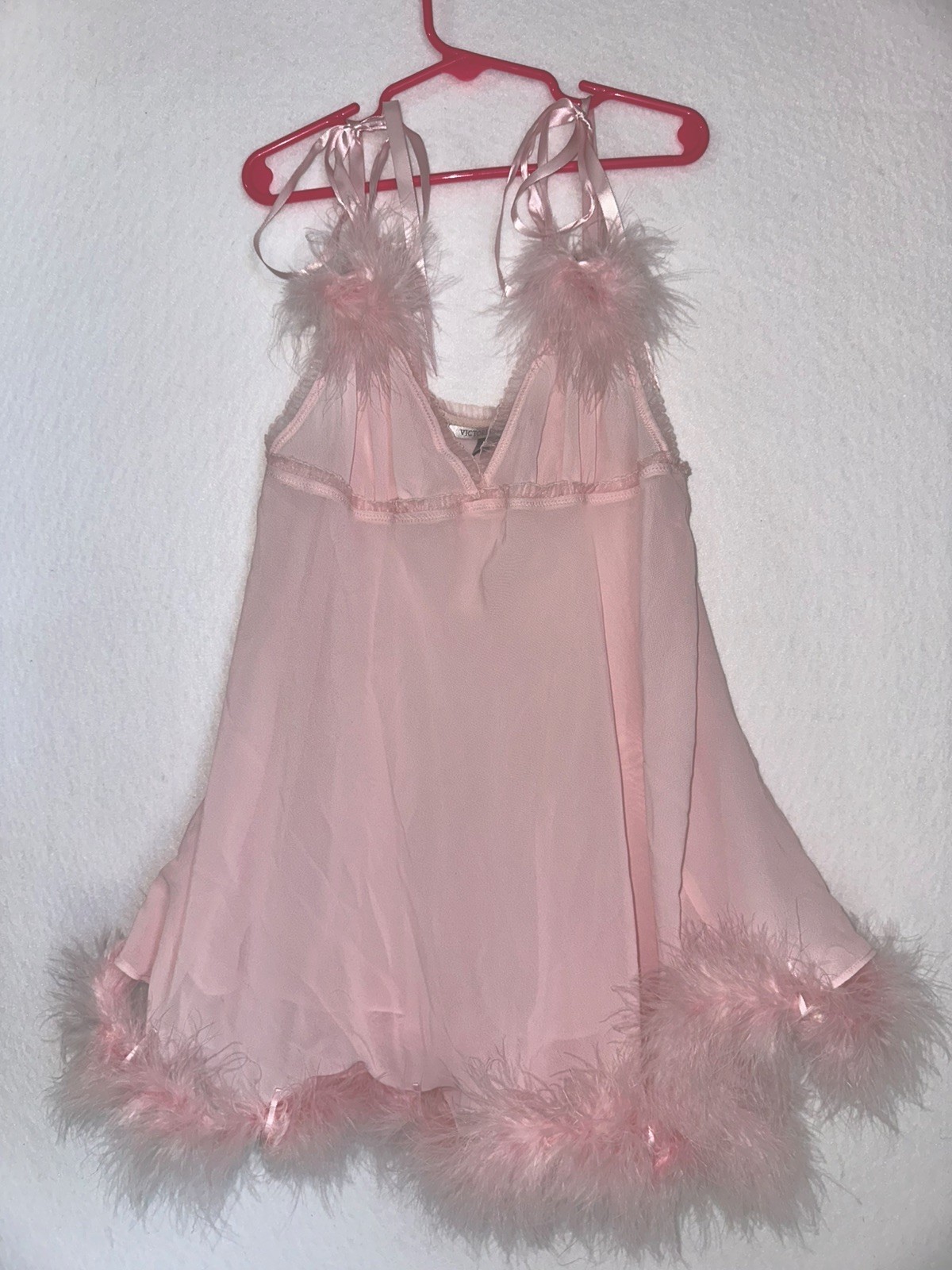 rare 09’ Victoria’s Secret pink marabou fur feather babydoll top