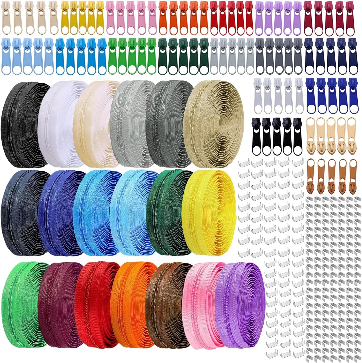 YZSFIRM 76 Yards Nylon Zipper Tape Sewing Craft Metal Slider Bulk Length