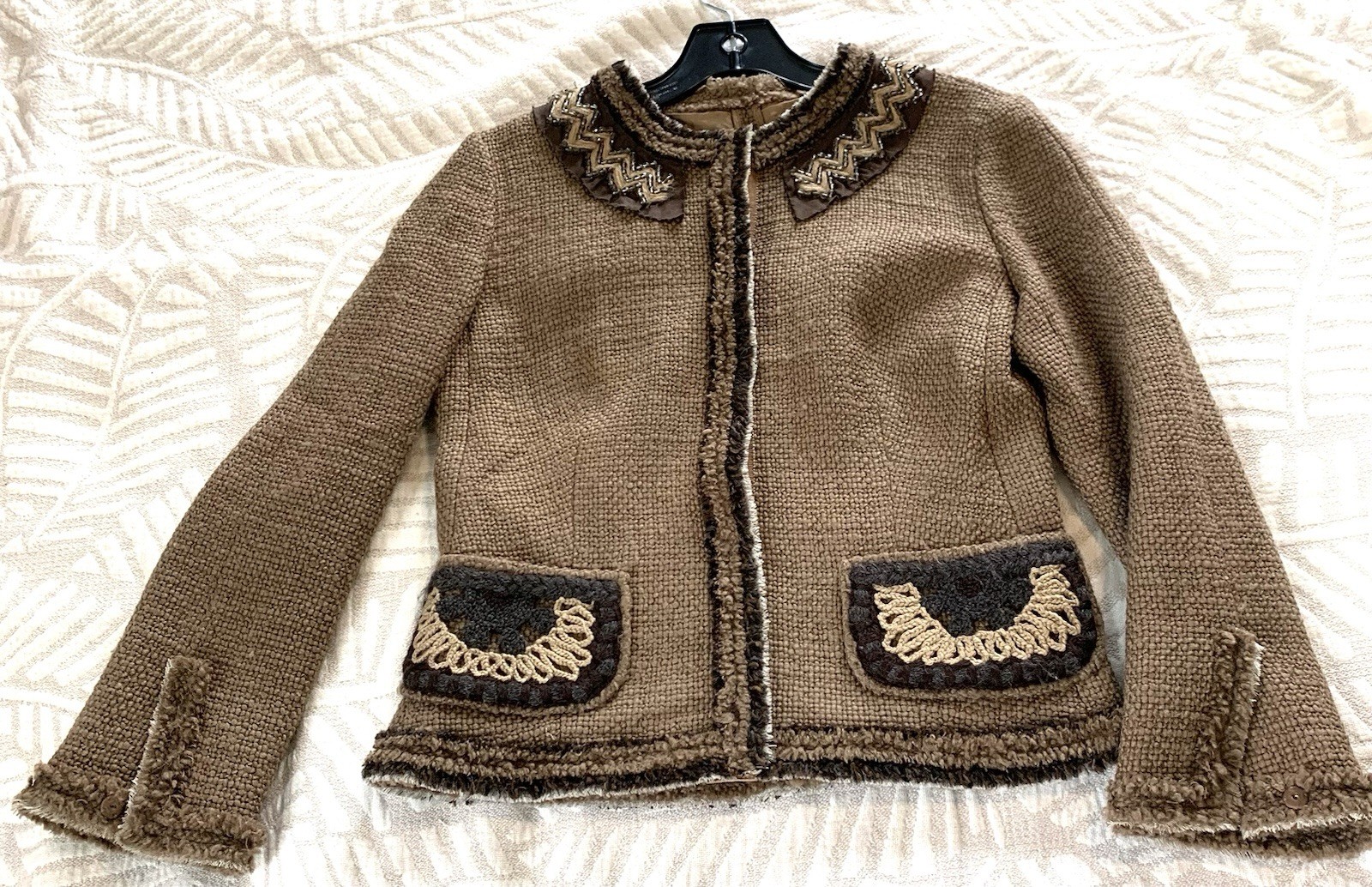 PRADA Classic Tweed Textured Blazer Jacket In Wool Sz 40 Vintage