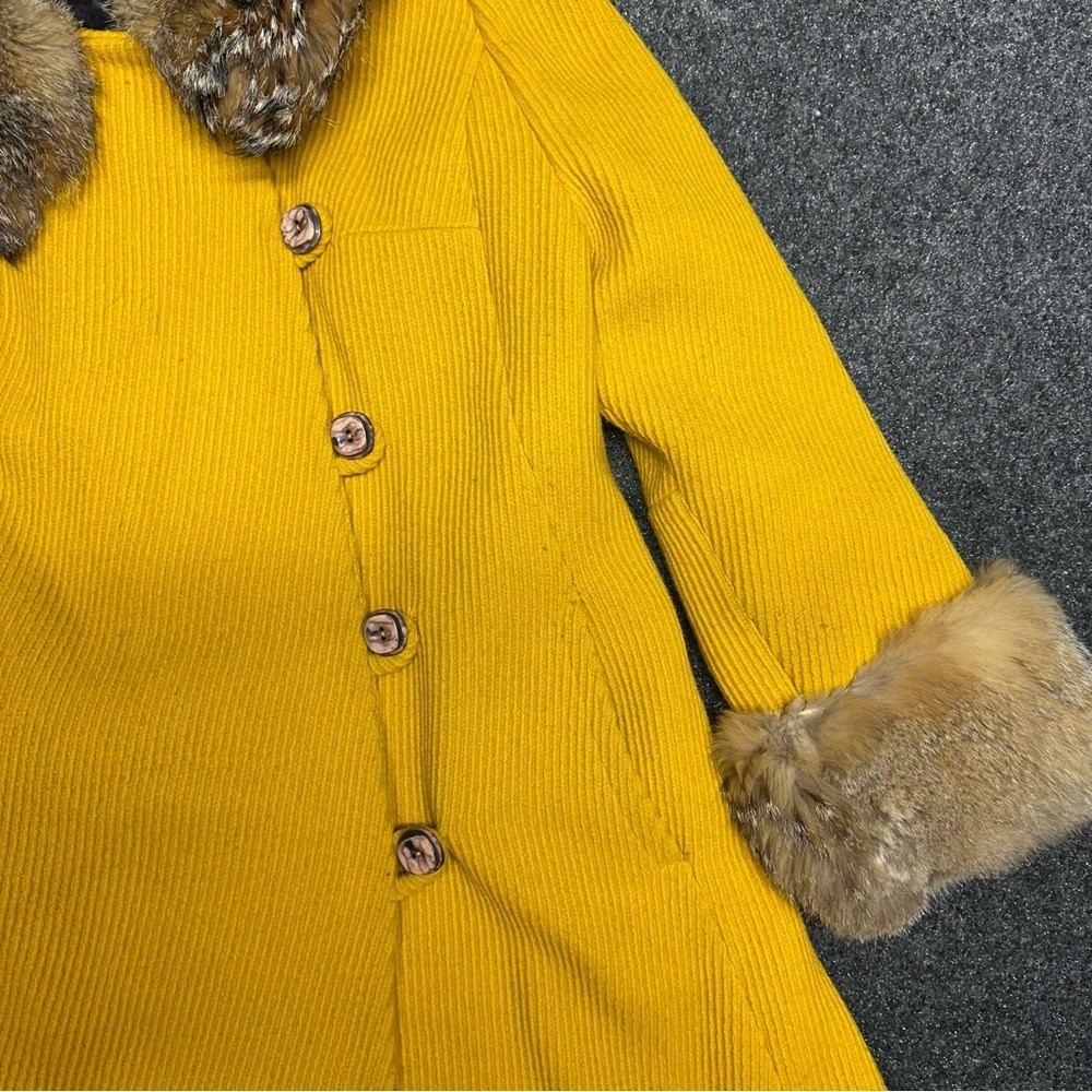 Vintage 60s Yellow Wool Coat Real Fur Collar Cuffs ILGWU Union Made Twee 1960s
