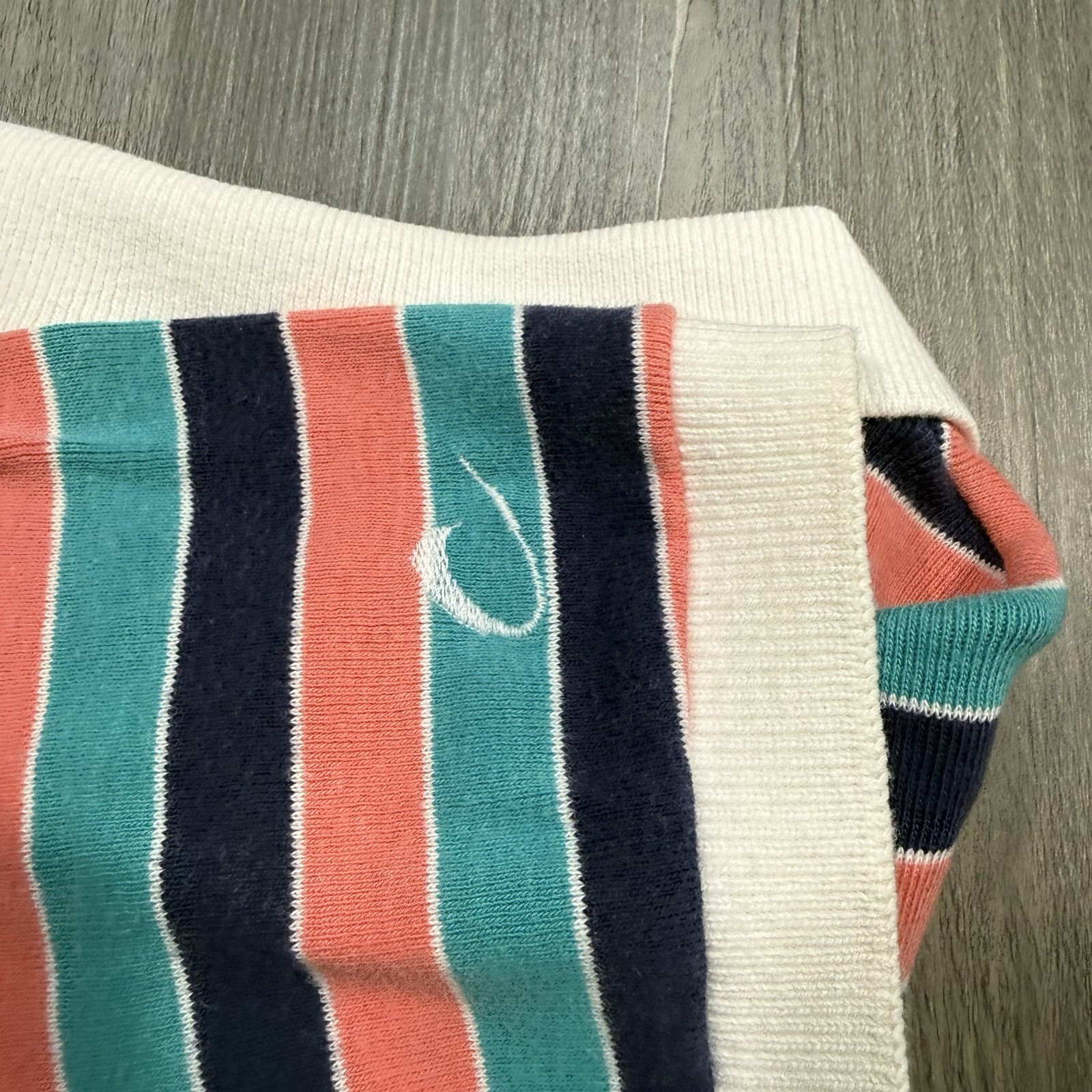 Vintage 90s Court Casuals Striped Polo Shirt Teal Pink Salmon USA Womens Small