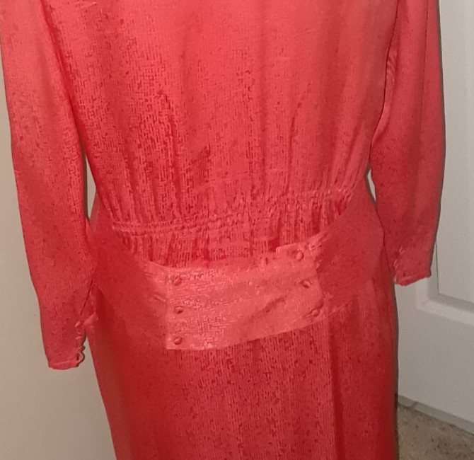Vtg Francesca of Damon for Starington Deep Coral Jacquard 100% Silk Dress Sz 14