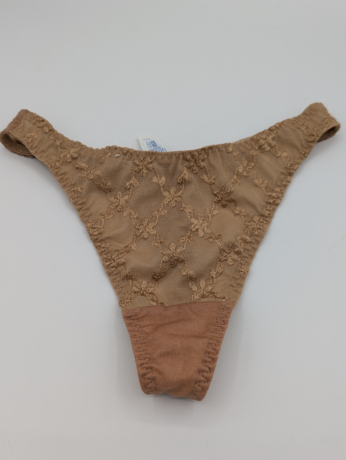 Vintage 1990s Y2K Bestform Nylon Sheer Tan Thong Sparkle Panties 5
