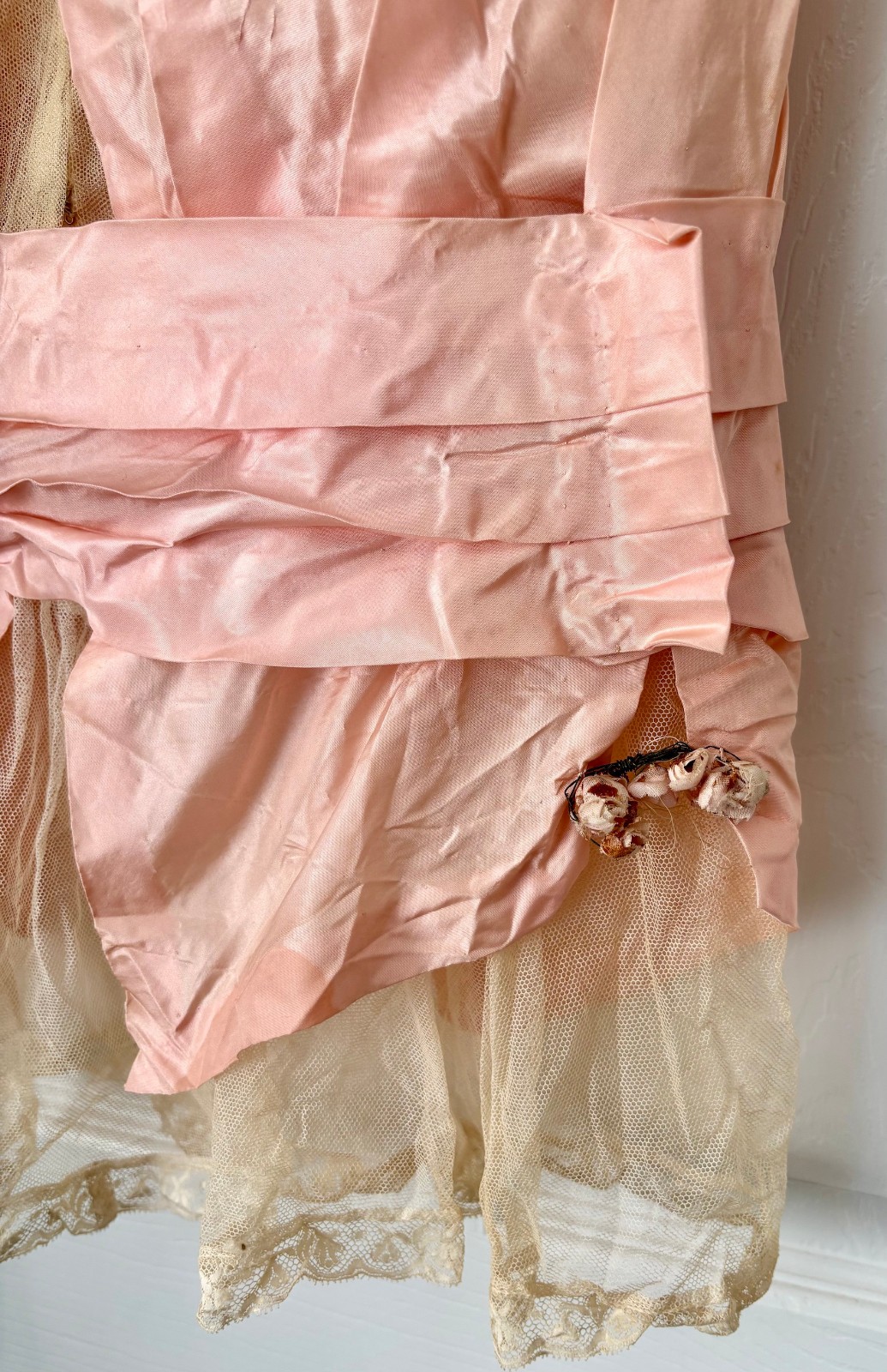Antique c1915 Pink Silk Taffeta Lace Bodice Blouse Edwardian Fashion Titanic Era