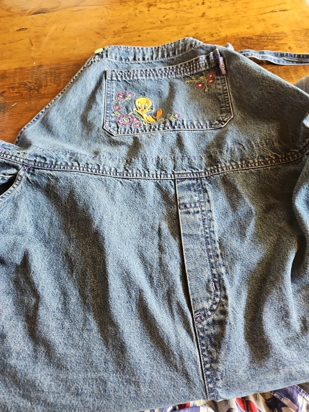 Vntg Looney Tunes Denim Overalls 24/26W Tweety Womens Shorts Romper Summer 3x