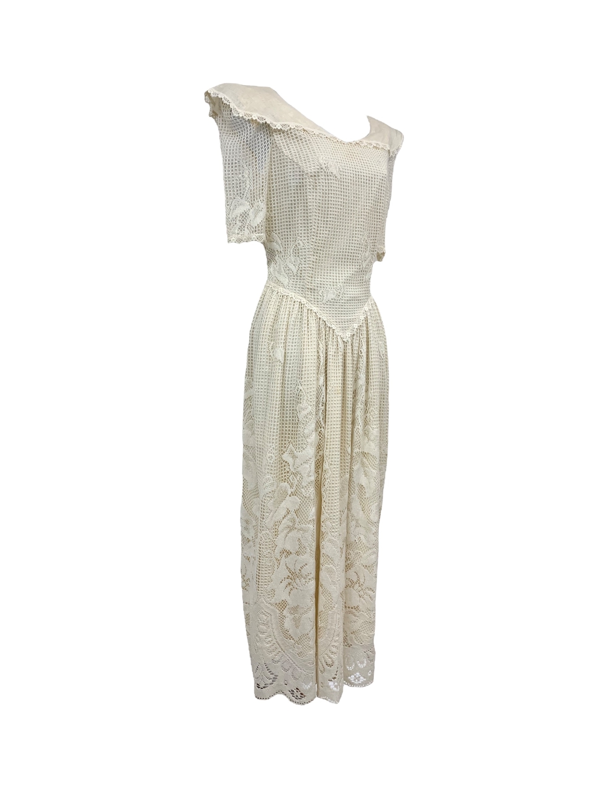 Vtg Vintage 1980s 80s White Floral Crochet Lace Netted Cottage Core Party Dress