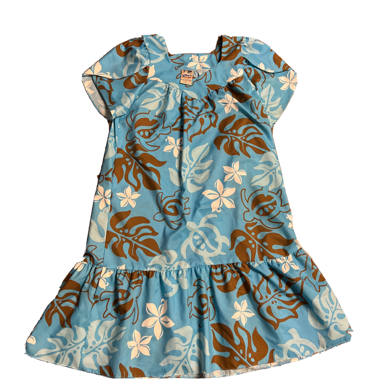 Hawaiian Togs Made Hawaii Blue Brown White Turtle Pattern Size XL Cotton Dress