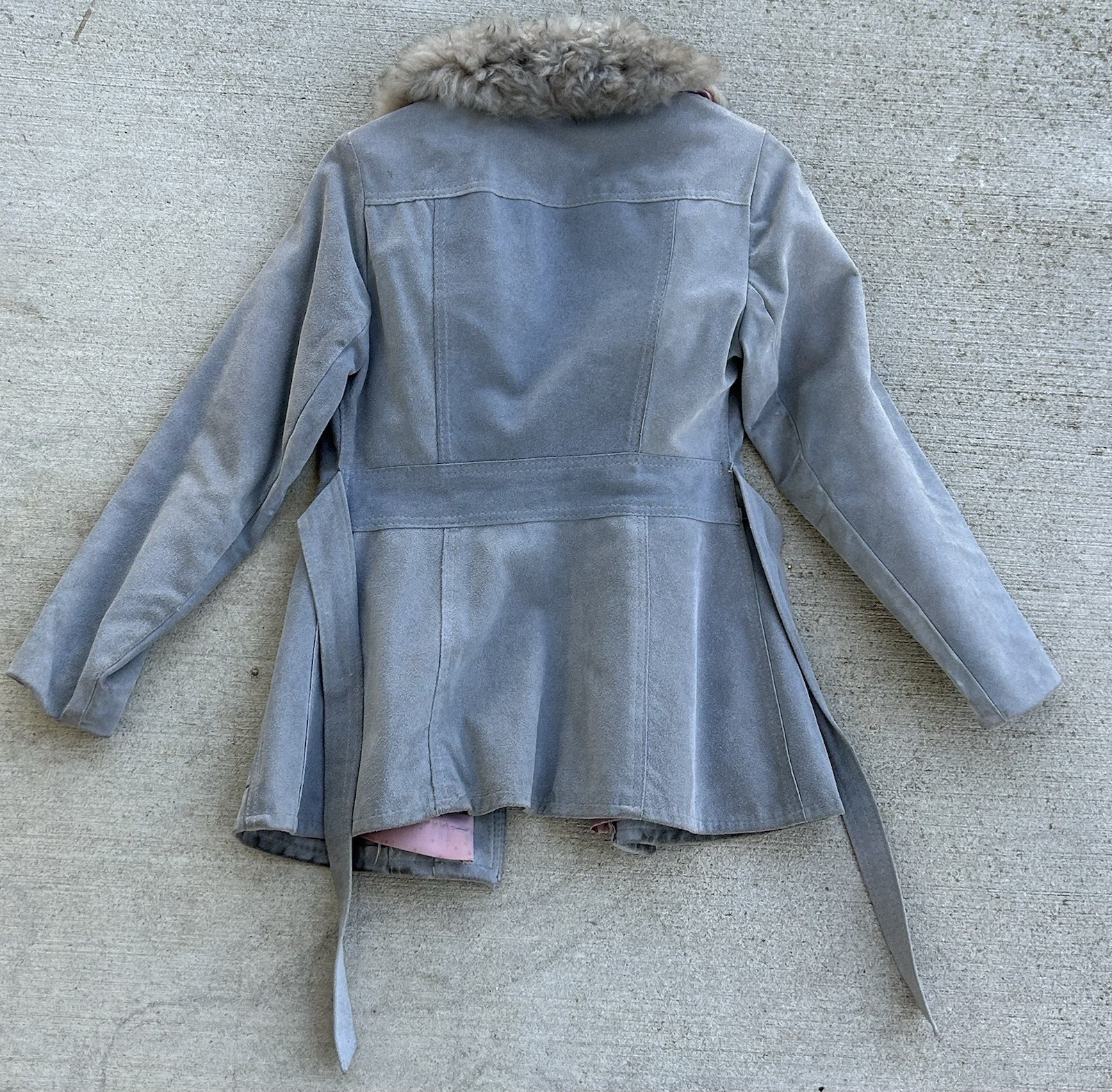 Vintage 1970s Gray Suede And Leather With Faux Fur Jacket Coat