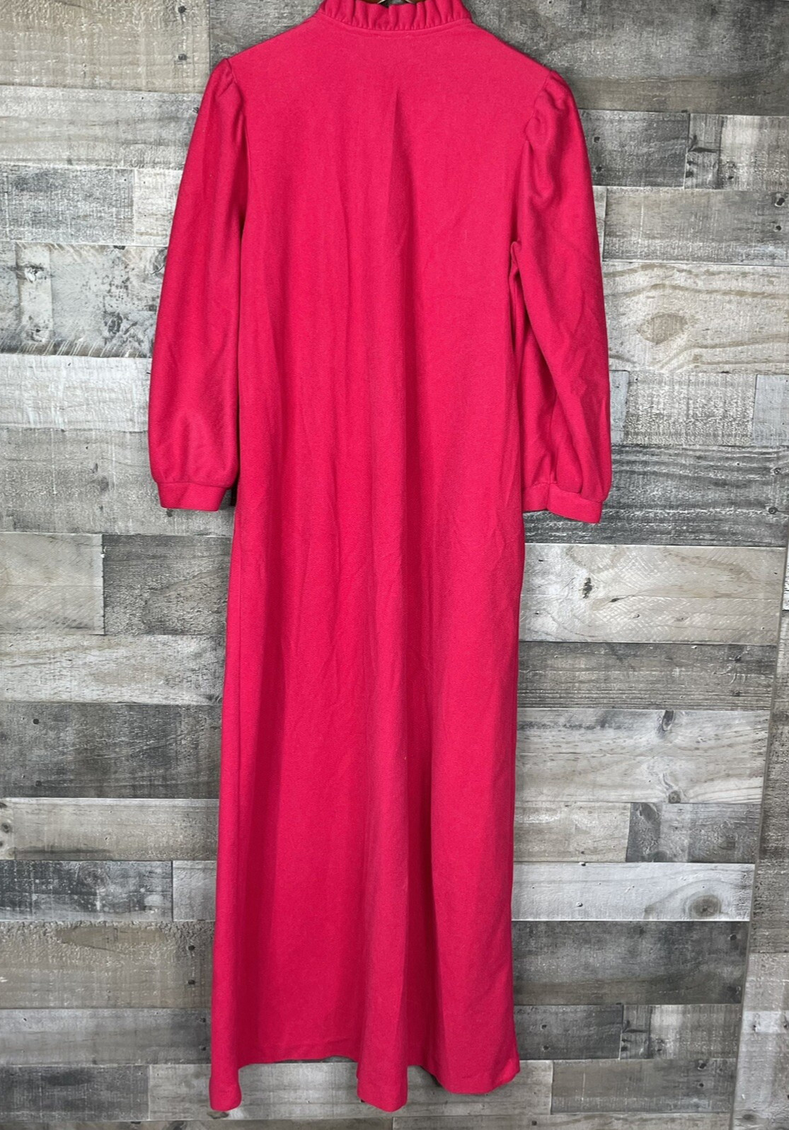 Vtg 60s Hot Pink Magenta Lorraine Warm Nightgown 3/4 Sleeve Grandmas Nightshirt