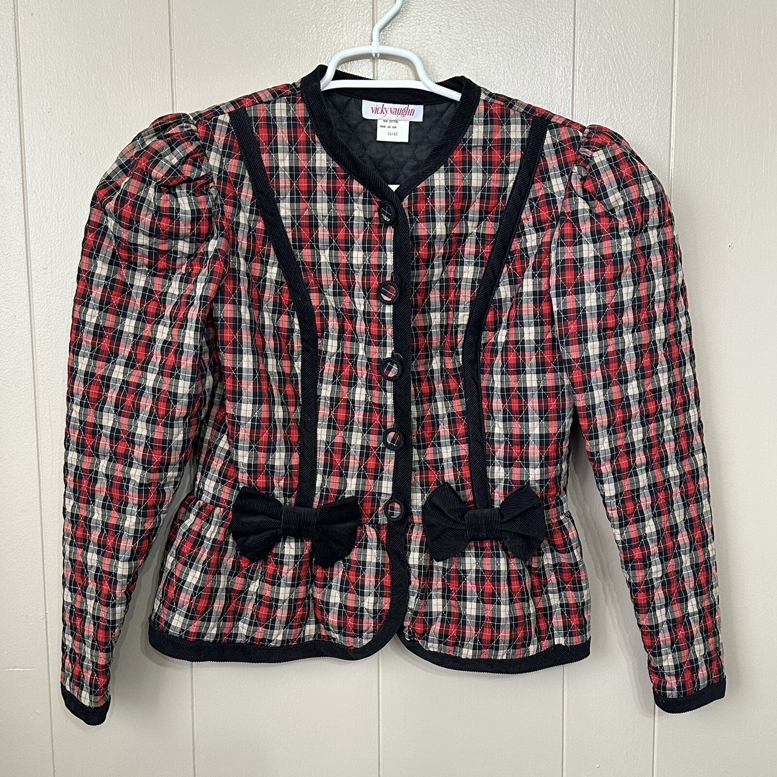 Vtg Vicky Vaughn Dress Suit Women 11/12 80s OfficePlaid Quilted Jacket Corduroy