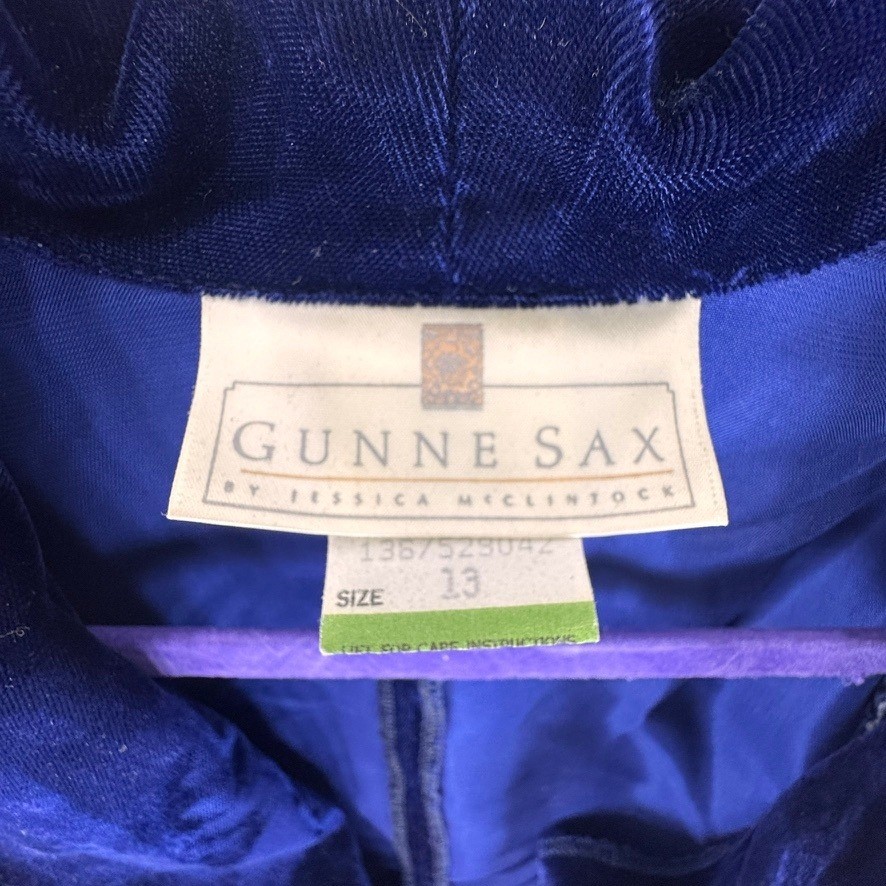 Vintage Gunne Sax Jessica McClintock Blue Velvet Cropped Jacket Puff Sleeve 13