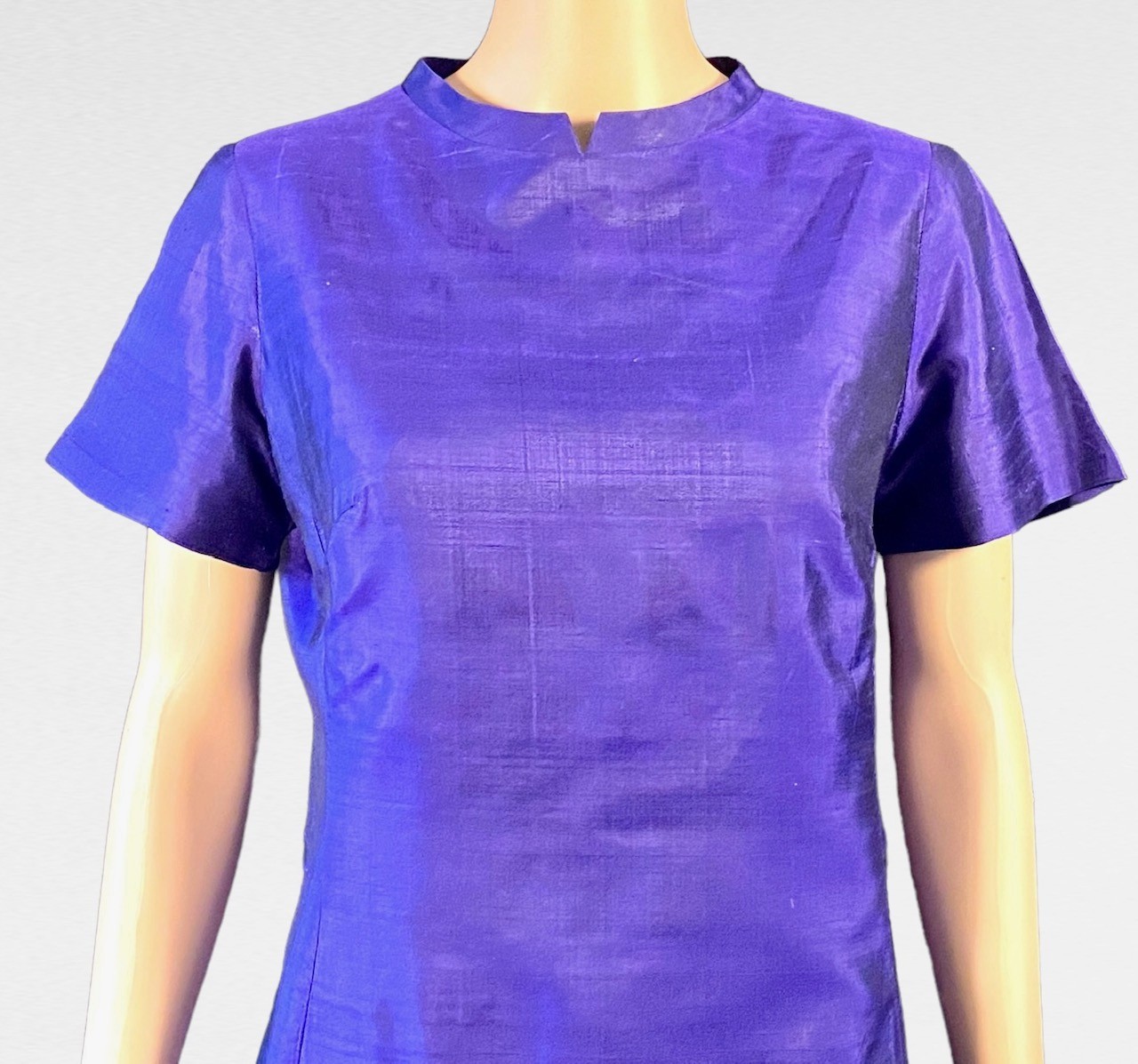 1960s Bangkok Couture Raw Silk Dress Purple Amethyst A-Line Handmade Size M