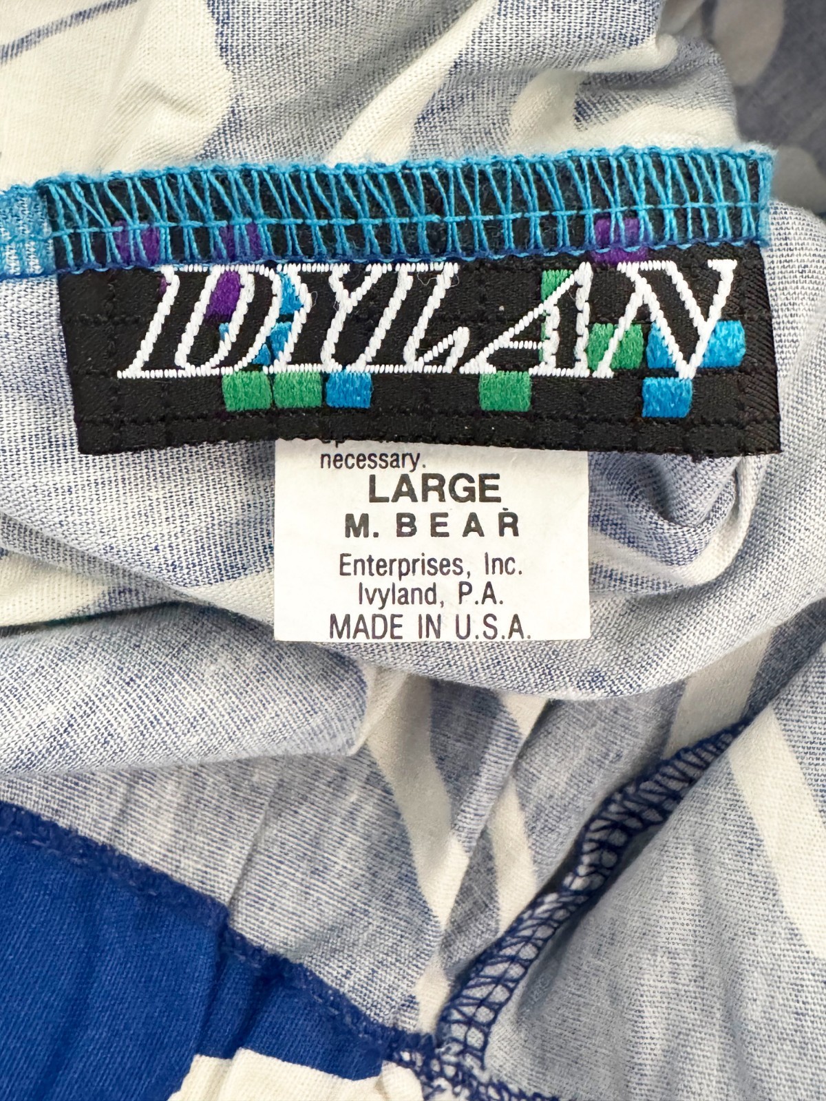 Vintage 80s Women’s Cotton Pants Memphis Print Blue White USA NEW Size M