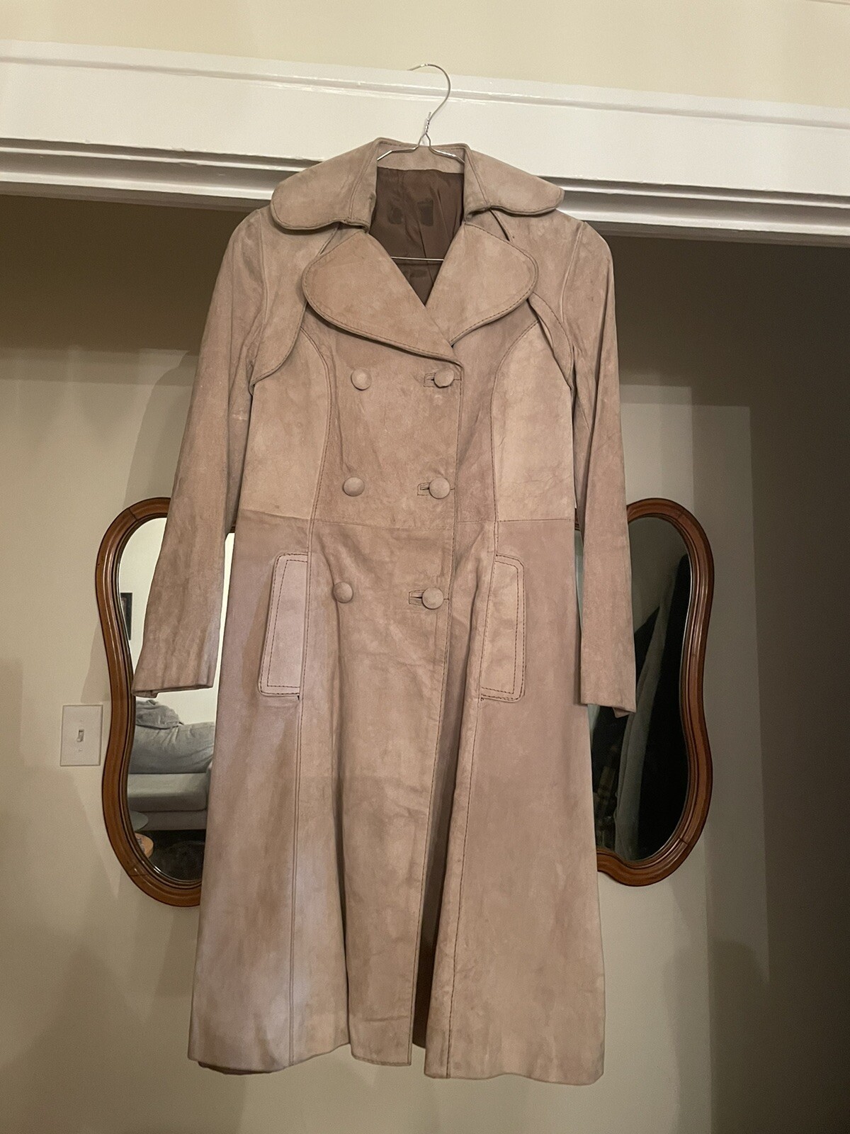 vintage tan taupe suede leather victorian riding light 3/4 length jacket XS