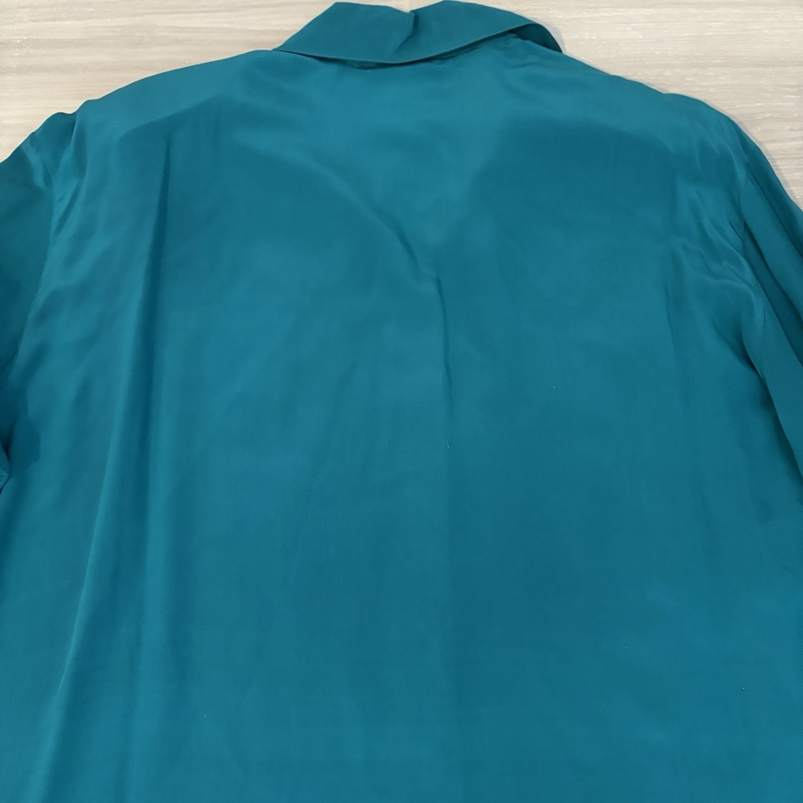 Regina Porter Womens Blouse Vintage 100% Silk Teal Abstract Embroidered Size 1X
