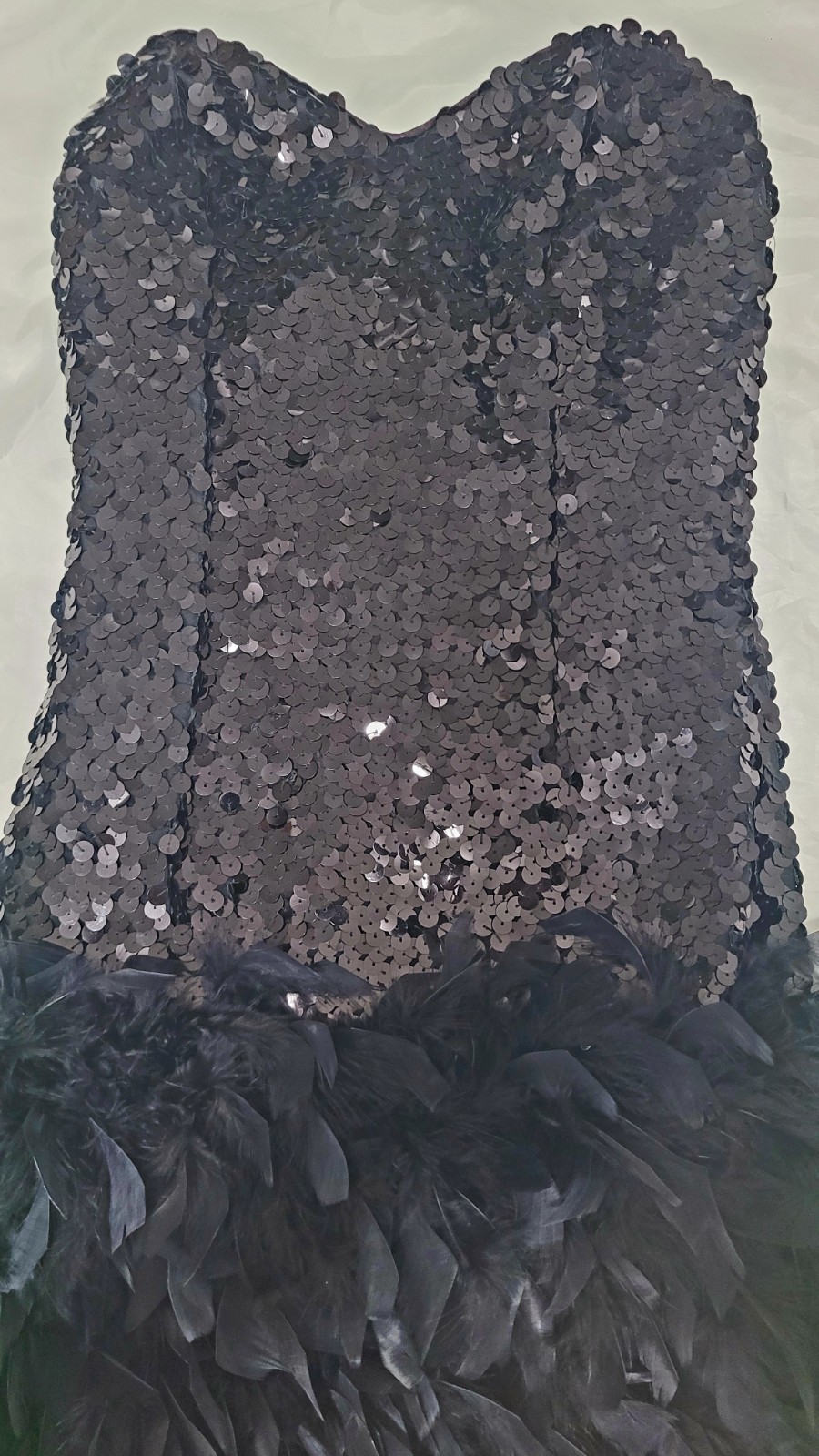 VTG 80s John Charles Strapless Sequin Feather Flapper Dress US 6 Gatsby