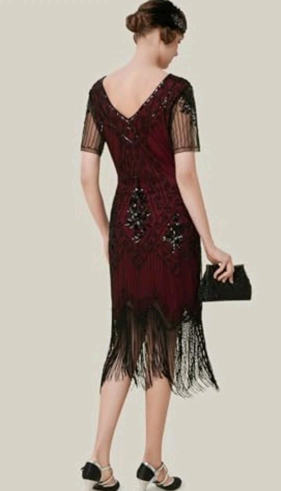 BABEYOND 1920s Art Deco Fringed Sequin Dress Roaring 20s Flapper Fancy Dress XL