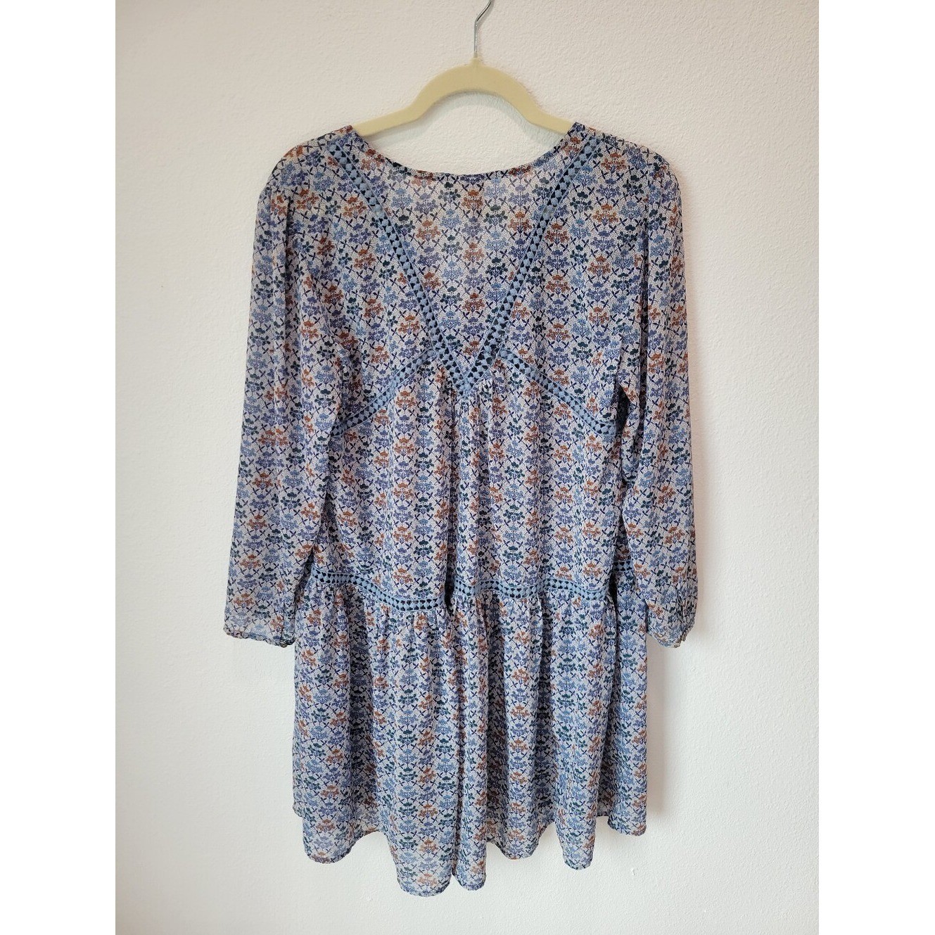 Holding Horses Anthropologie Betony Floral Swing Dress Women 12 Boho Blue Orange
