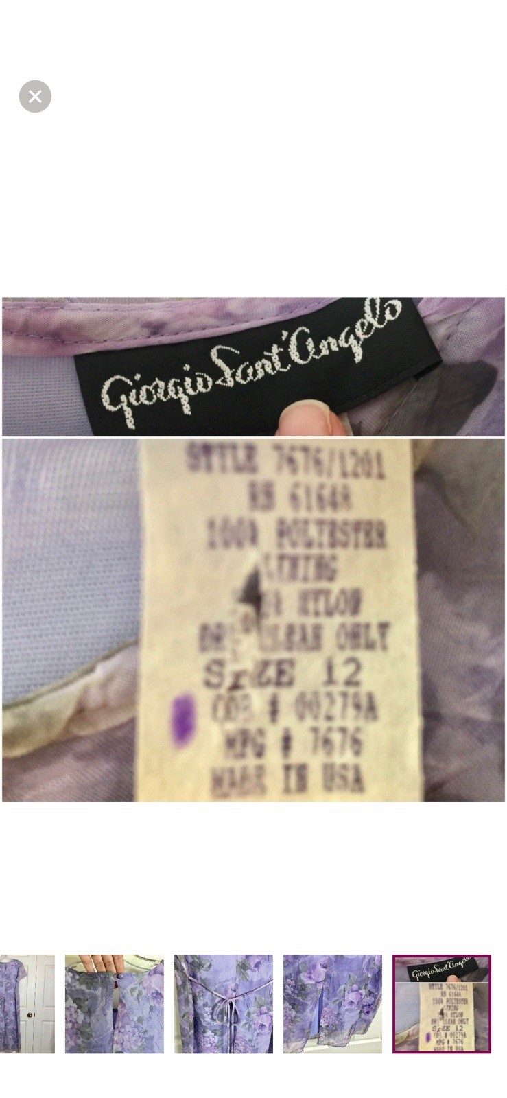 Vintage Giorgio Sant Angelo Dress Sz 12 Purple Lavender Floral Lined Back Modest