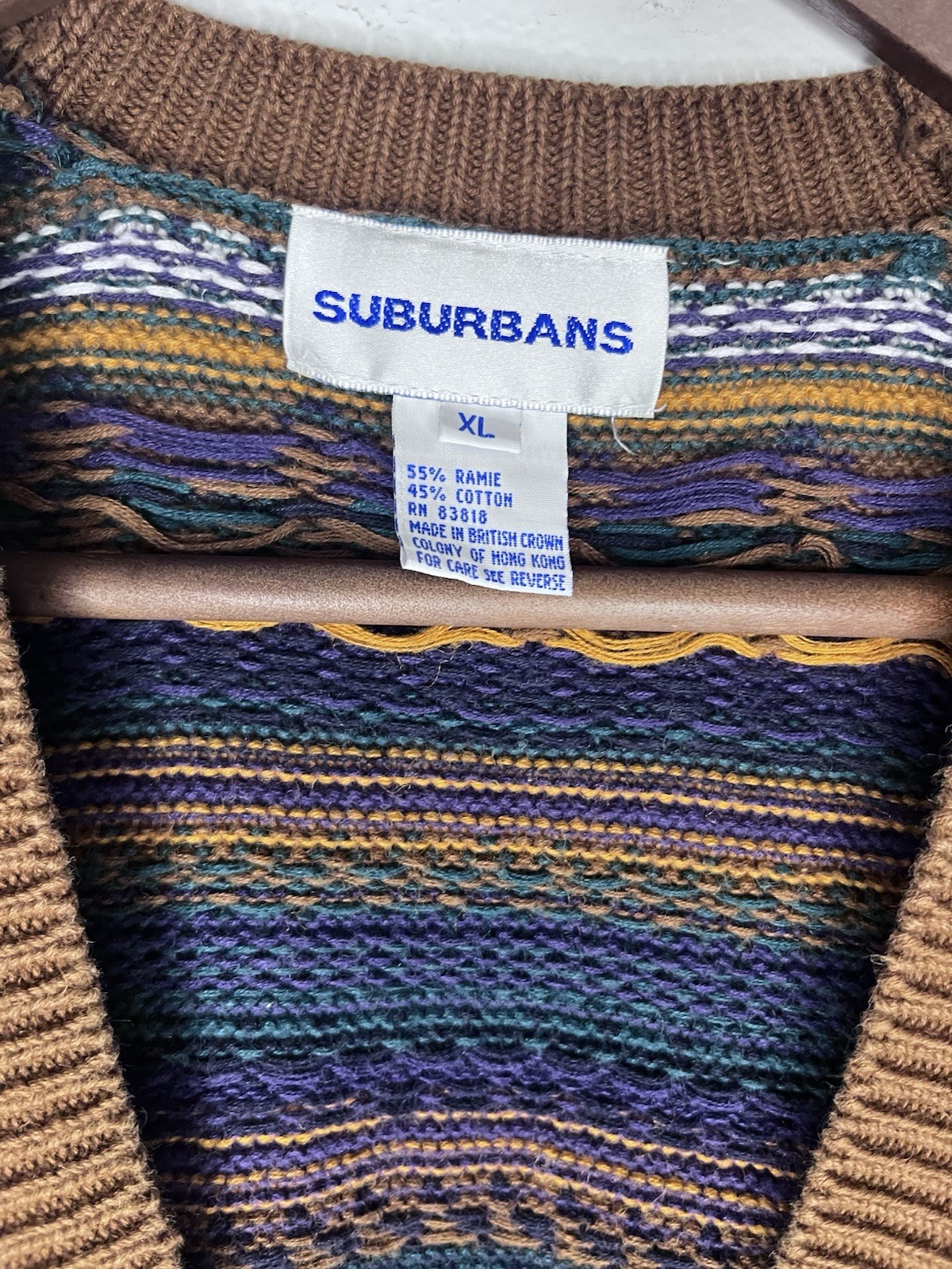 Vintage Suburbans Sweater Vest Knit Cotton Duck Pattern 80’s Size XL V Neck