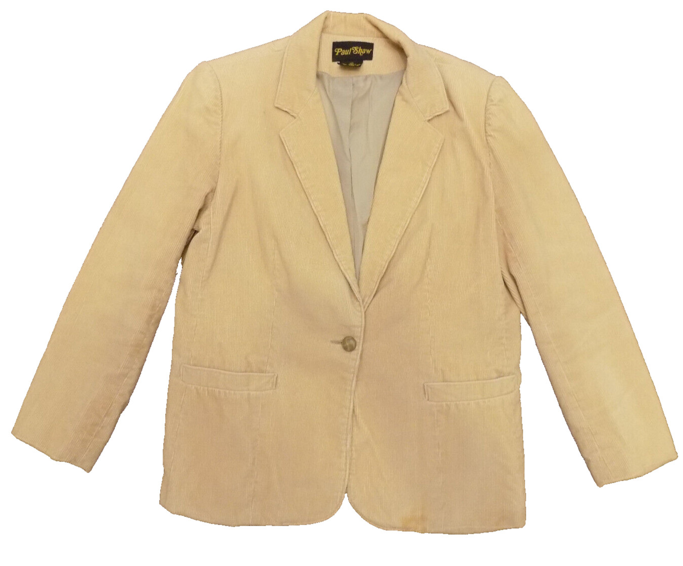Vtg 70s Paul Shaw 1 Button Corduroy Creamy Tan Sport Coat Blazer sz 14 EUC Lined