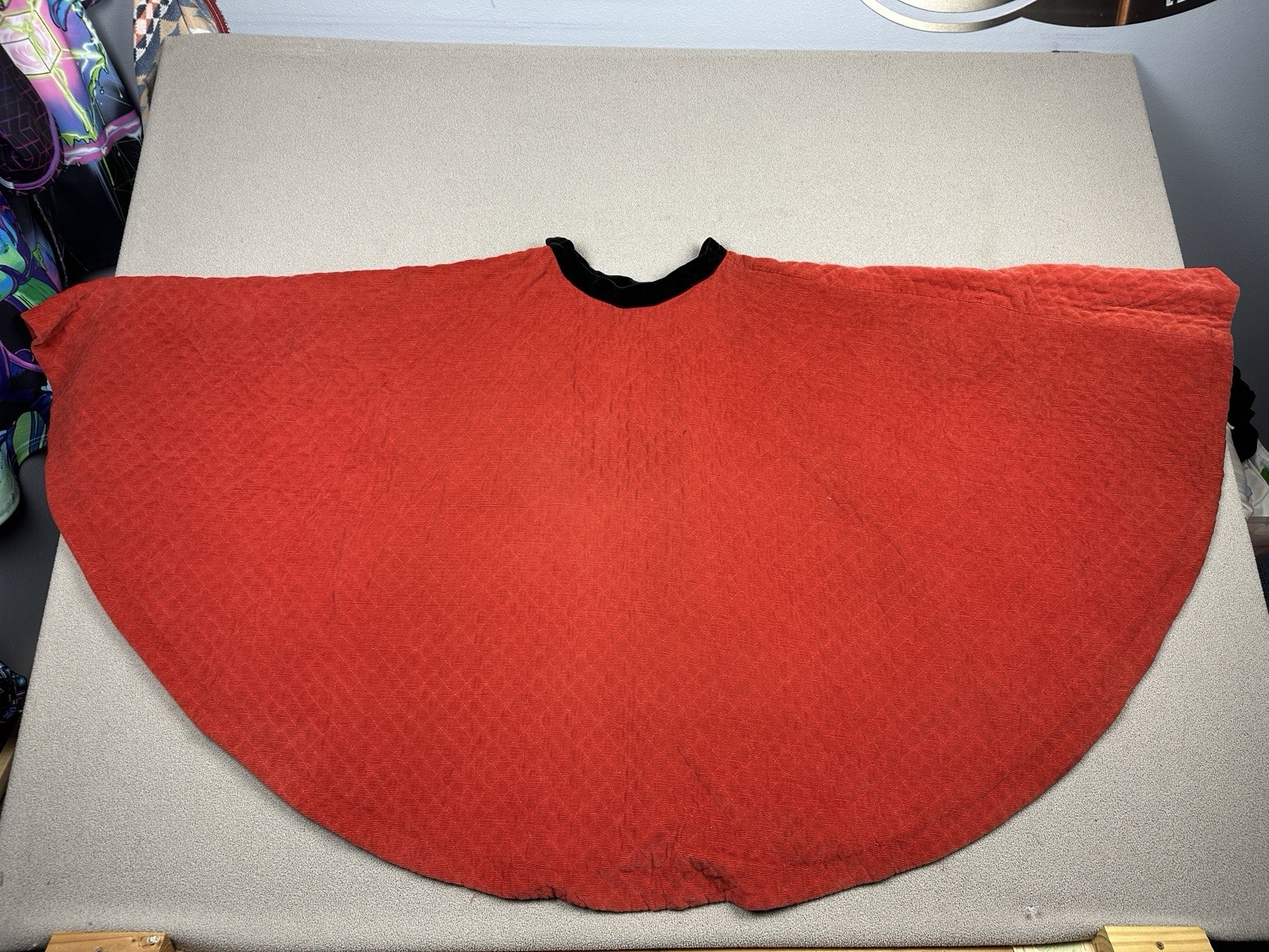 Vtg Quilted Red Swing Skirt Black Flower Handmade 24” Waist Midi 29” Long