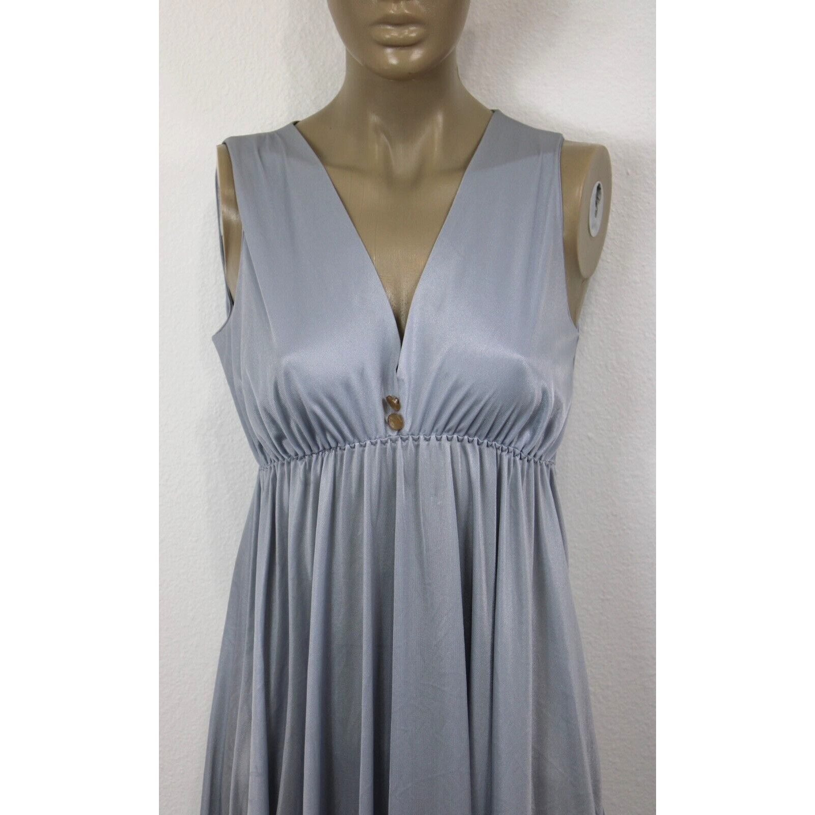 Nightgown Size S Vintage 70’s Silver Gray Satin Silky Long Full Flowy Women’s