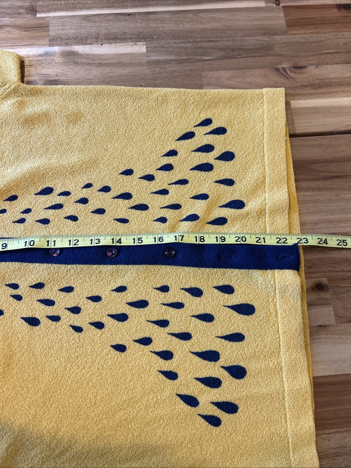 Vtg Talbott Traveler Women’s Two Piece Top & Skirt – Yellow W/ Navy Blue Drops