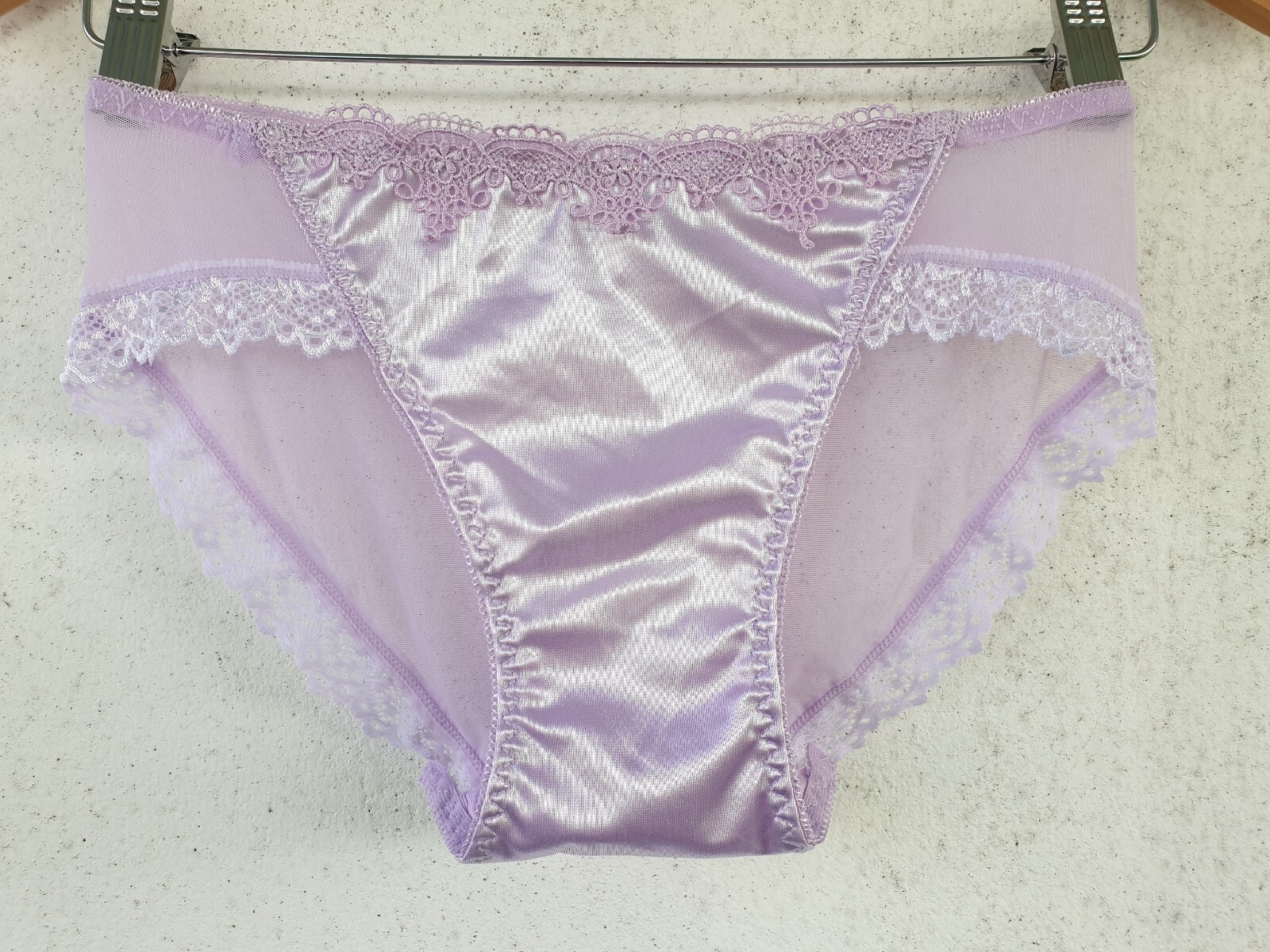 Shiny Nylon Satin Panty Sissy Purple Bikini See Through Brief Sz. 6-7 Hip 35-39″