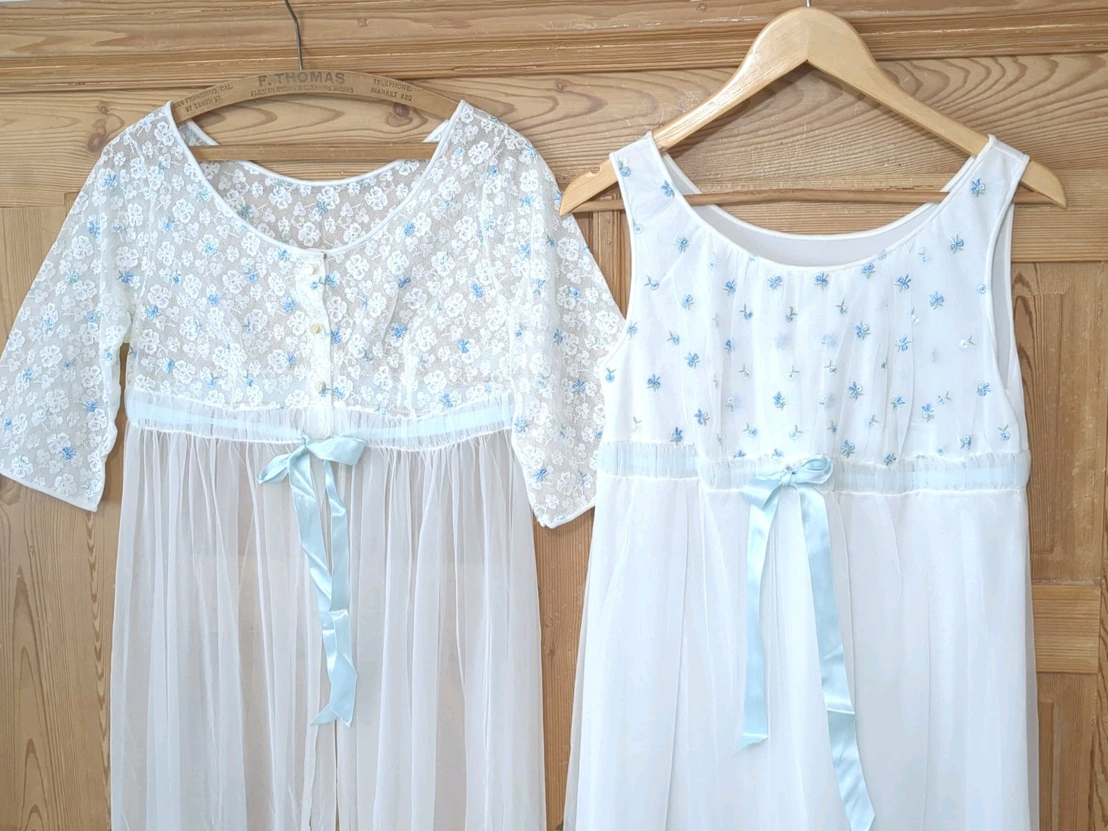 Vintage Miss Elaine Bridal White Sheer Chiffon Peignoir Robe Nightgown SET Sz S