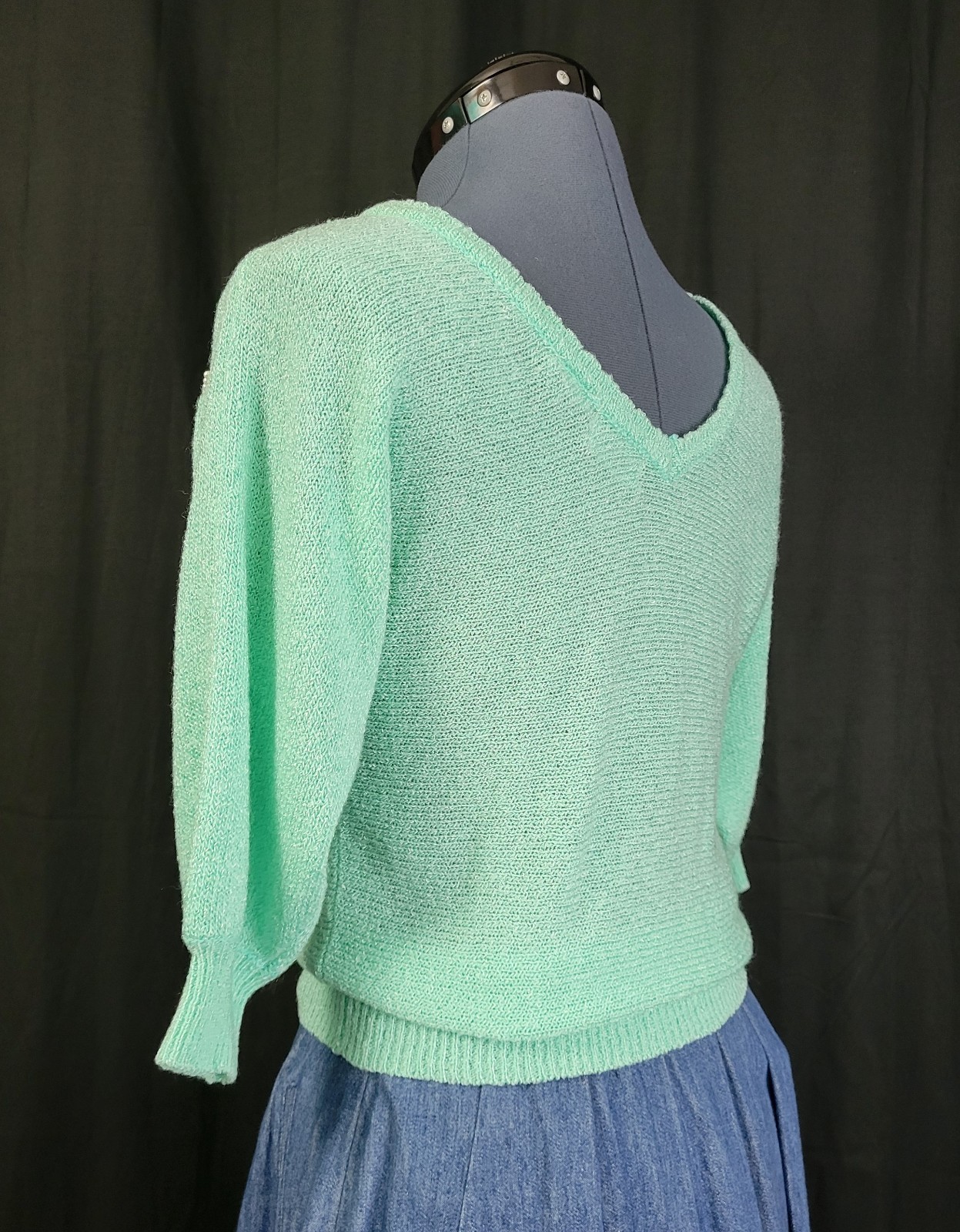 Vintage Jean Nicole Lightweight Mint Green Sweater w Pearl Accents Size S