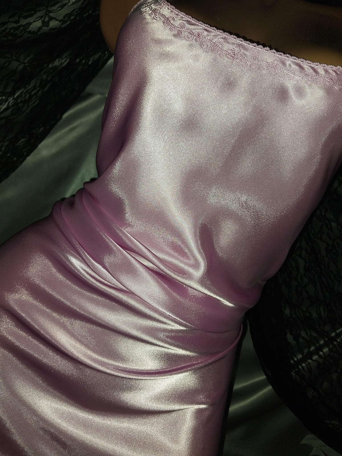 VTG SATIN SHINY M.T CANDY BABY Pink Lux Babydoll Nighty Nightgown NIGHTIE M