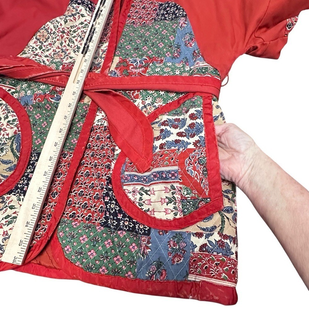 Vintage Handmade Quilted Patchwork Jacket Hooded Tie Front Cottagecore Boho