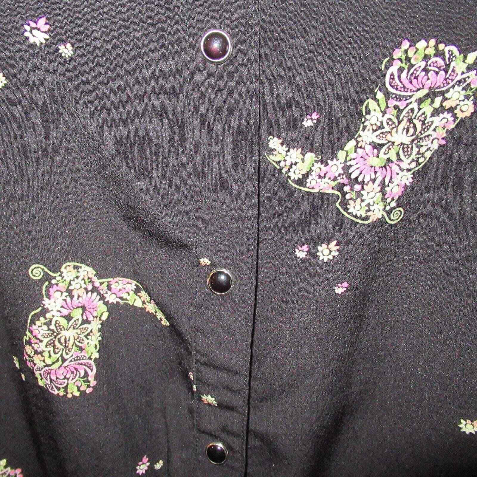 Vintage Wrangler Western Wear Rodeo Cowboy Boot Snap Button Woman s Blouse Large